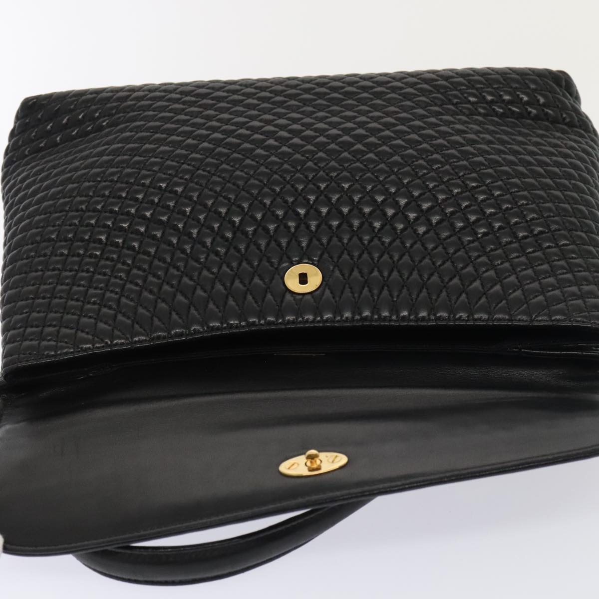 BALLY Hand Bag Leather Black Gold Auth ep5454