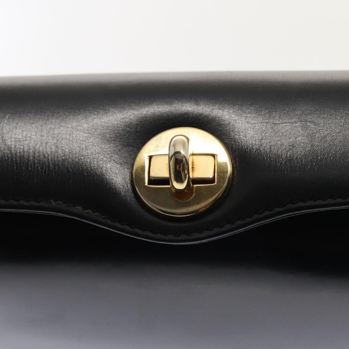 GUCCI Hand Bag Leather Black Gold Auth ep5464