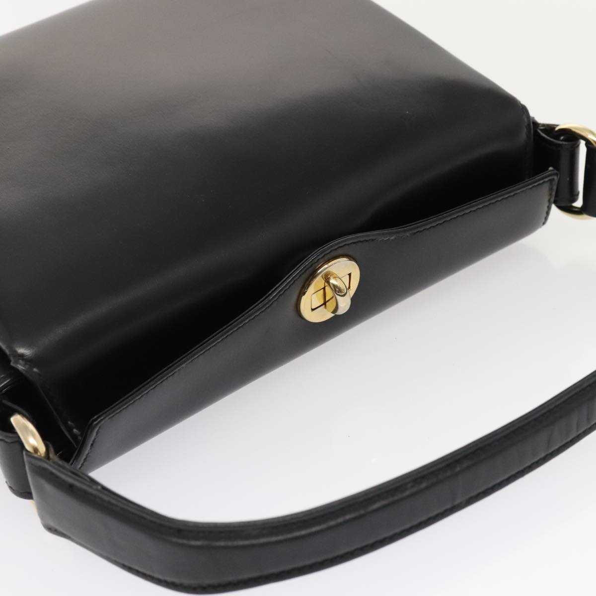 GUCCI Hand Bag Leather Black Gold Auth ep5464