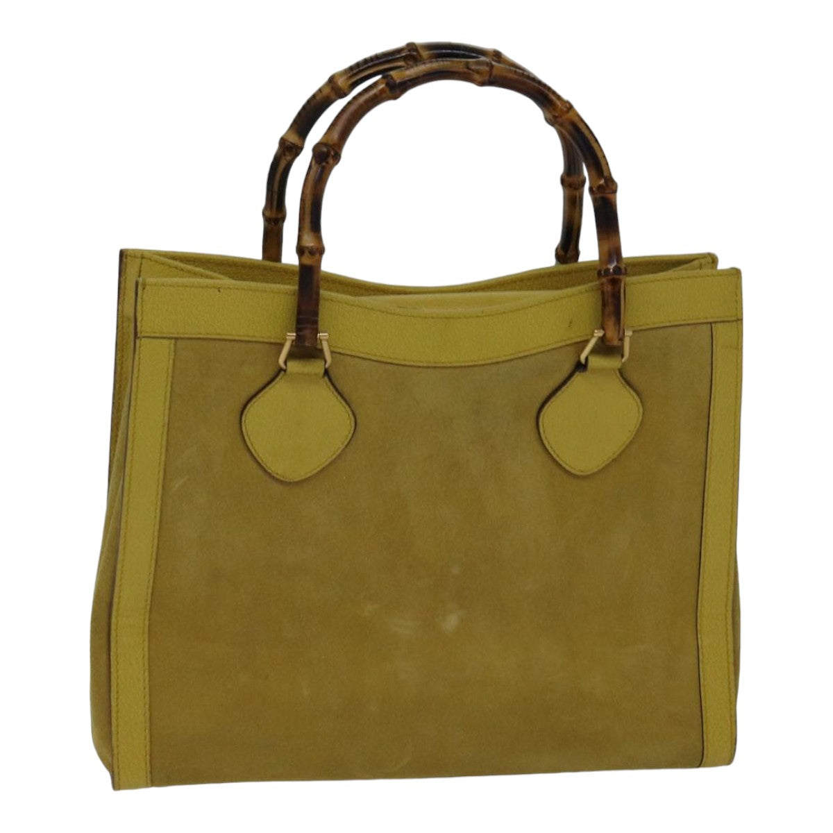 GUCCI Bamboo Hand Bag Suede Leather Yellow Gold 002 2853 0260 0 Auth ep5476