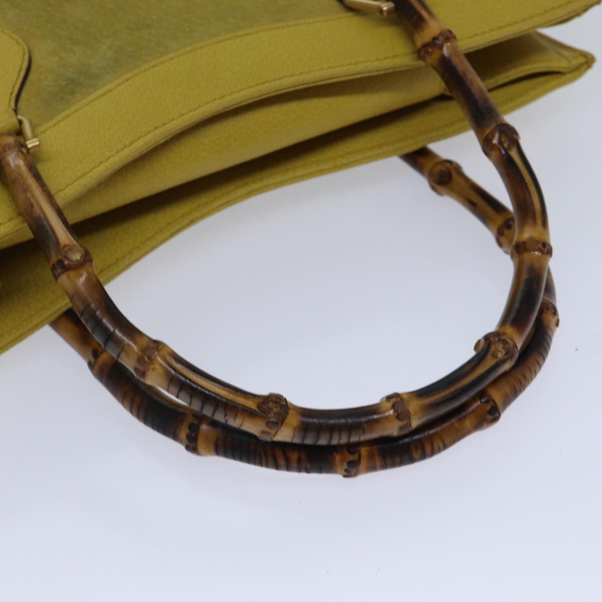 GUCCI Bamboo Hand Bag Suede Leather Yellow Gold 002 2853 0260 0 Auth ep5476