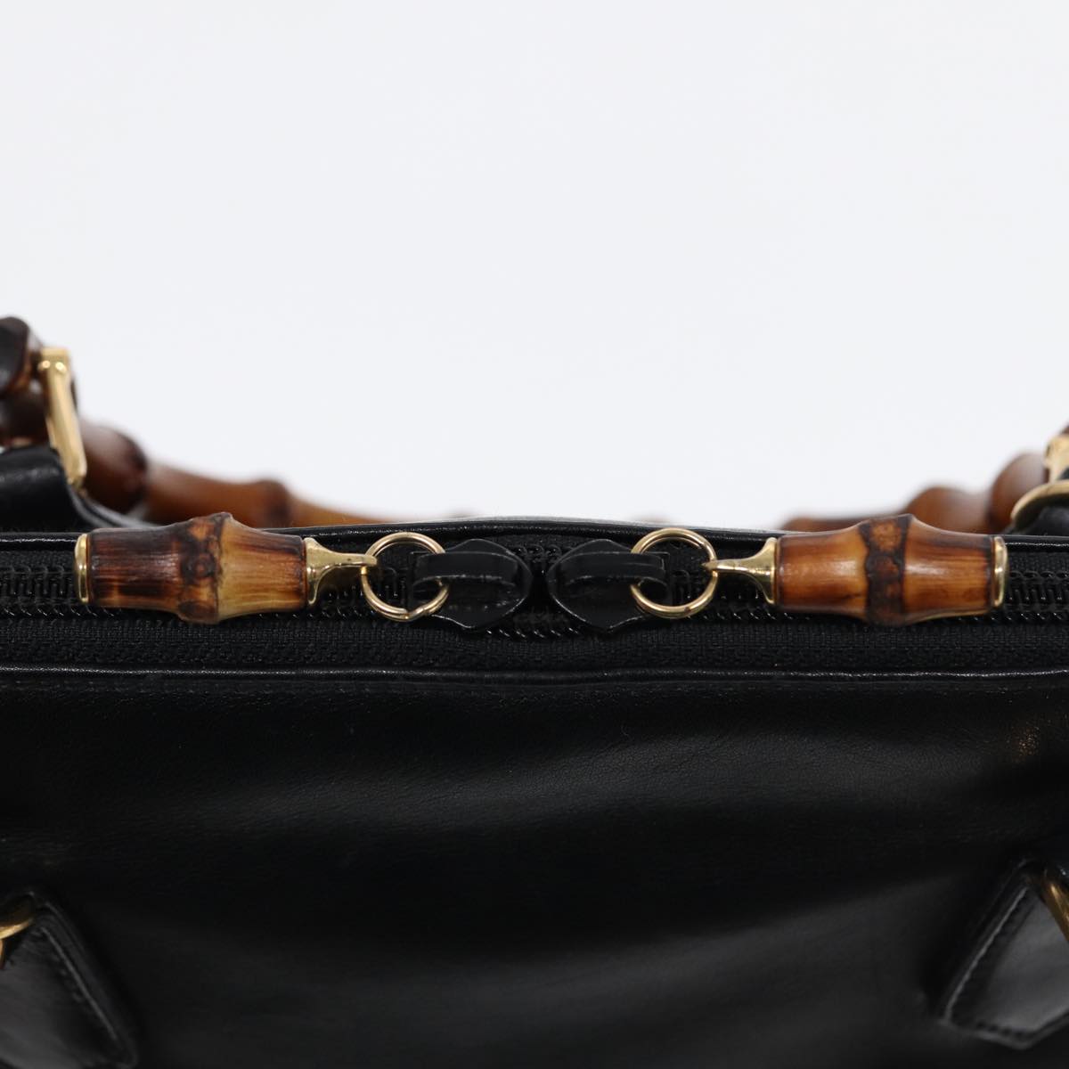 GUCCI Bamboo Hand Bag Leather Black Gold Auth ep5486