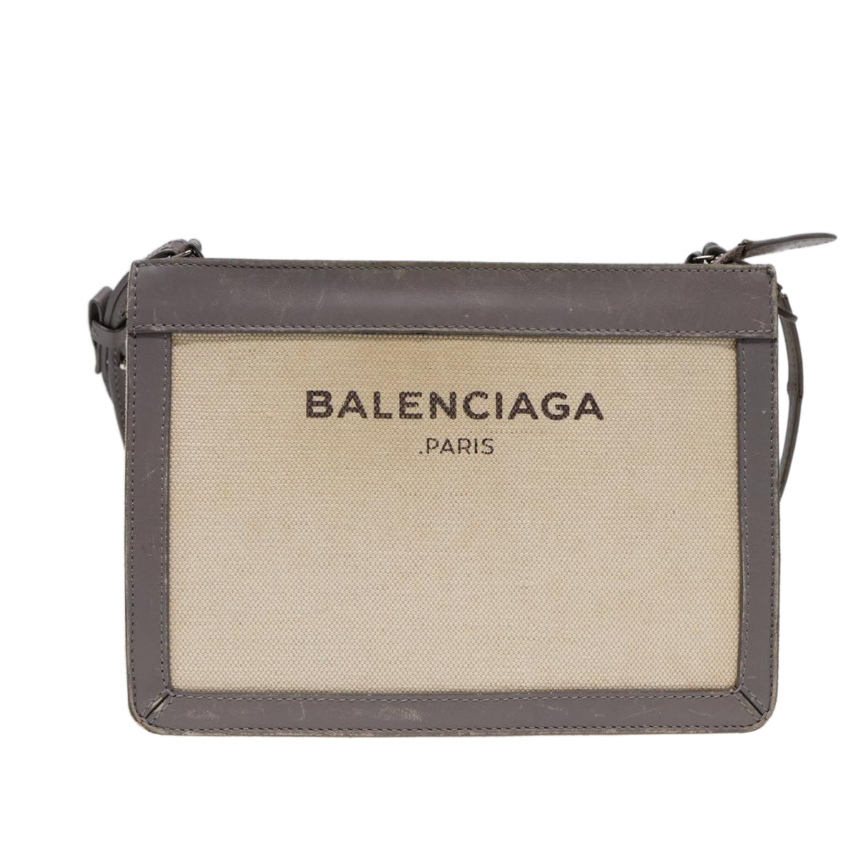 BALENCIAGA Shoulder Bag Canvas Gray Beige Silver 390641 Auth ep5489