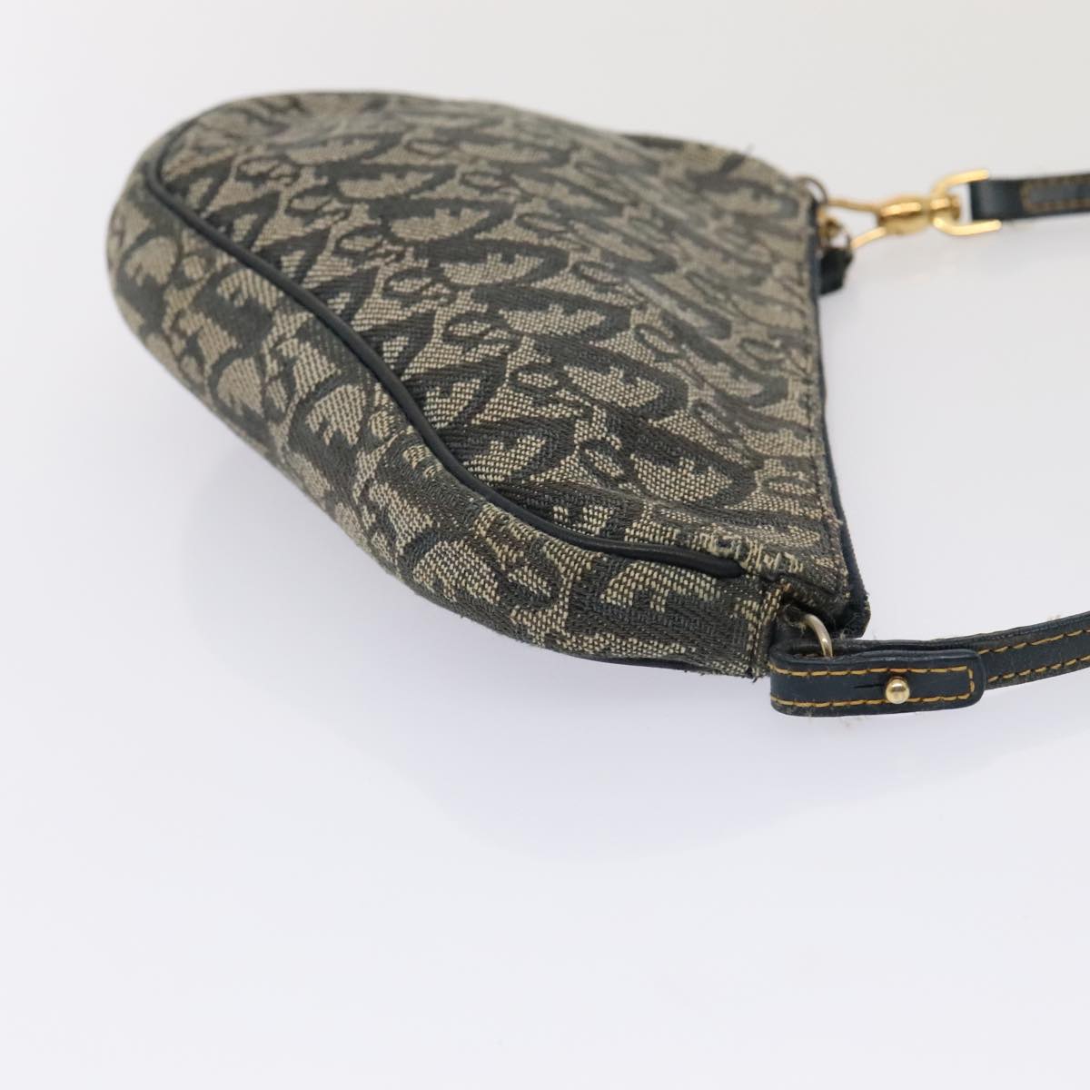 Christian Dior Trotter Canvas Saddle Pouch Accessory Pouch Navy Gold Auth ep5491