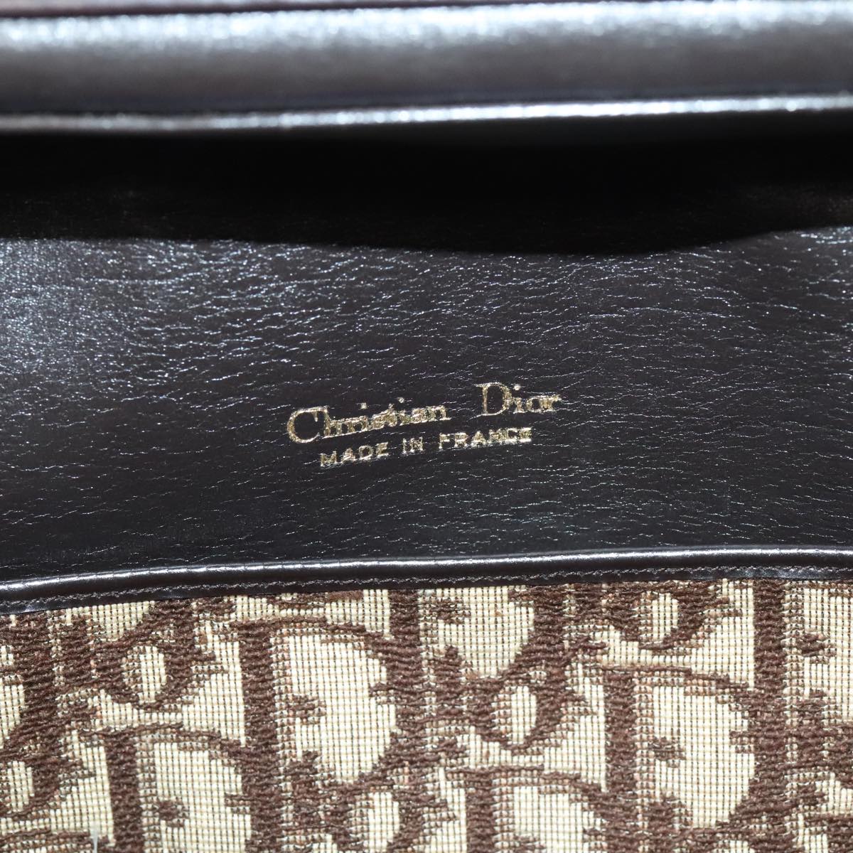 Christian Dior Trotter Canvas Hand Bag Brown Gold Auth ep5496