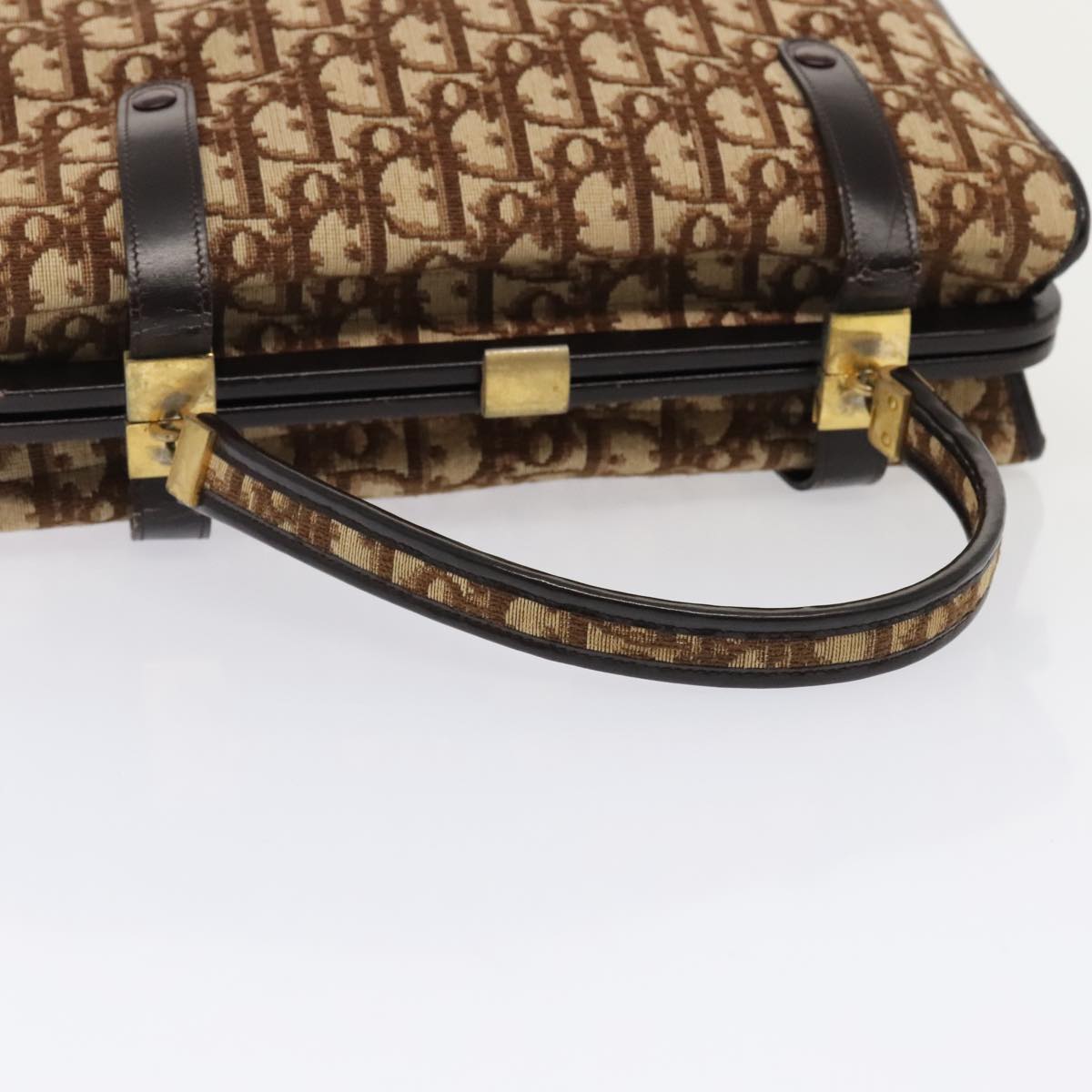 Christian Dior Trotter Canvas Hand Bag Brown Gold Auth ep5496