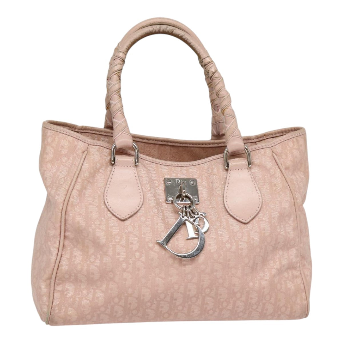 Christian Dior Trotter Canvas Hand Bag Pink Silver Auth ep5499