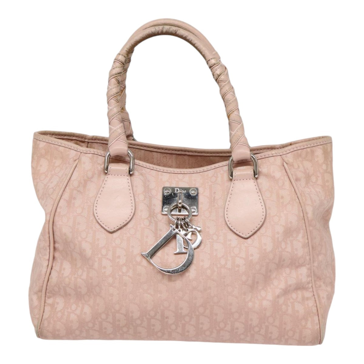 Christian Dior Trotter Canvas Hand Bag Pink Silver Auth ep5499