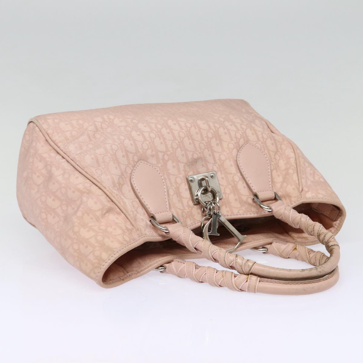 Christian Dior Trotter Canvas Hand Bag Pink Silver Auth ep5499