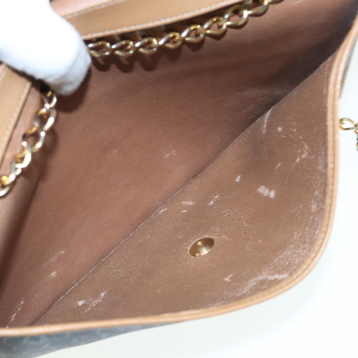 Christian Dior Chain Shoulder Bag PVC Leather Black Brown gold Auth ep5515