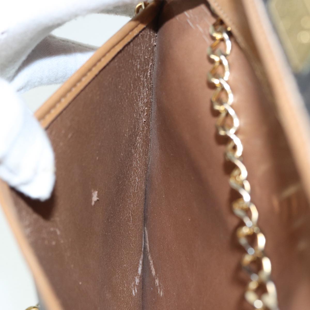 Christian Dior Chain Shoulder Bag PVC Leather Black Brown gold Auth ep5515