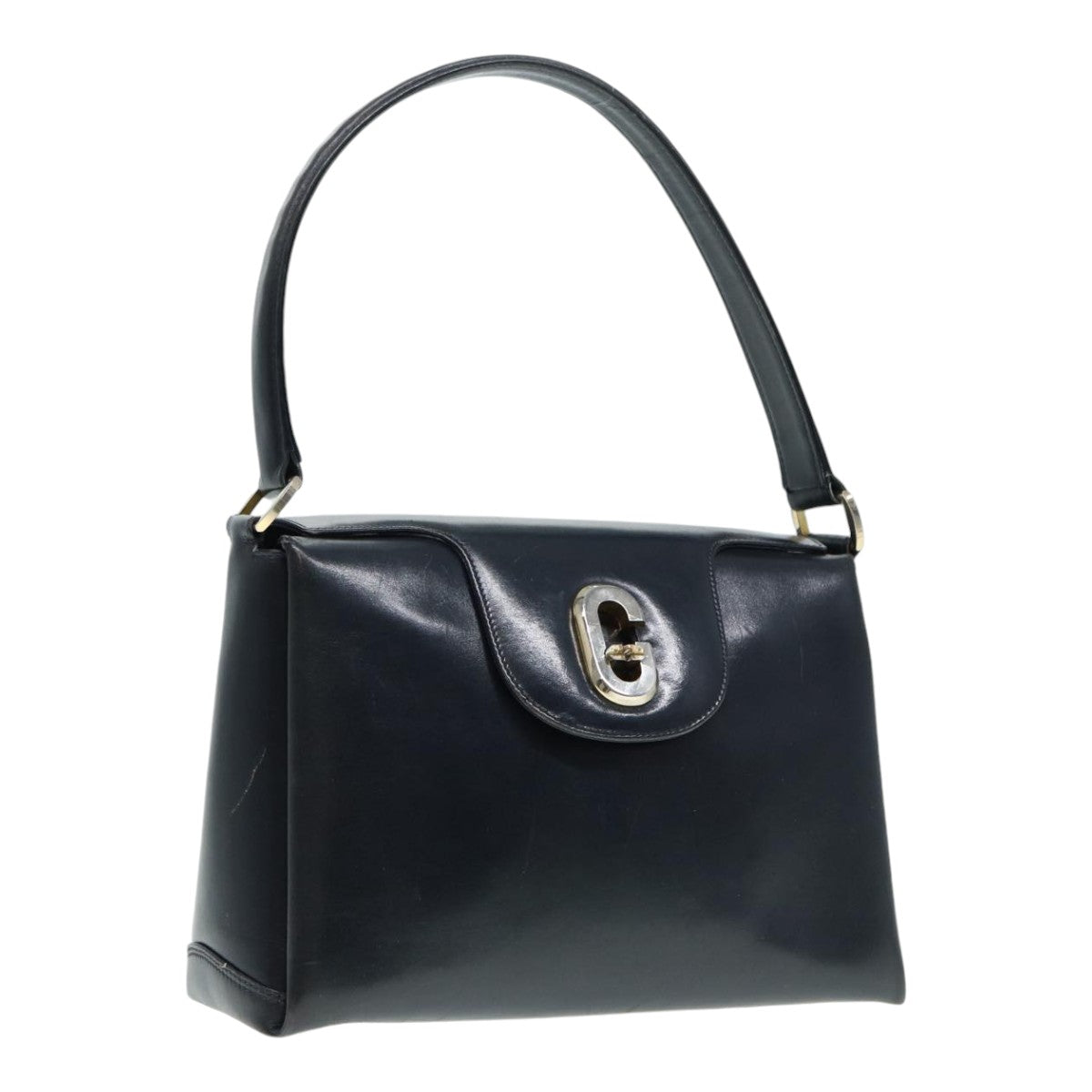 GUCCI Hand Bag Leather Navy Gold Auth ep5528