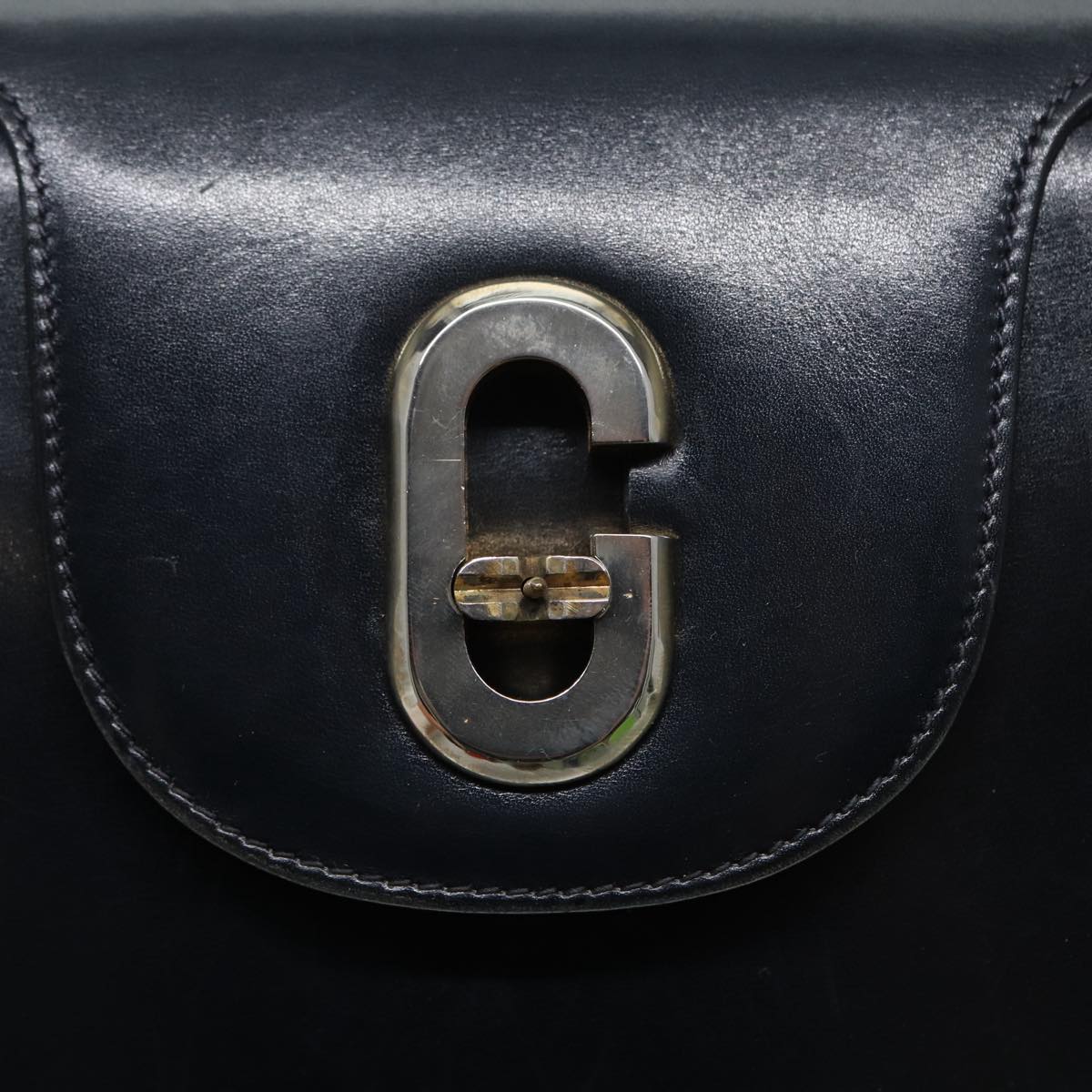 GUCCI Hand Bag Leather Navy Gold Auth ep5528