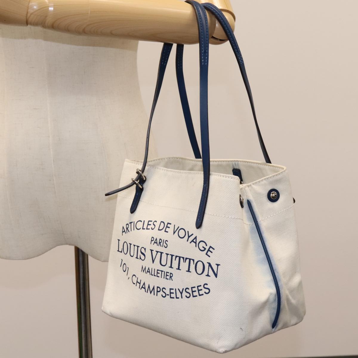 LOUIS VUITTON Cabas PM Tote Bag Canvas White Blue M94504 LV Auth ep5538