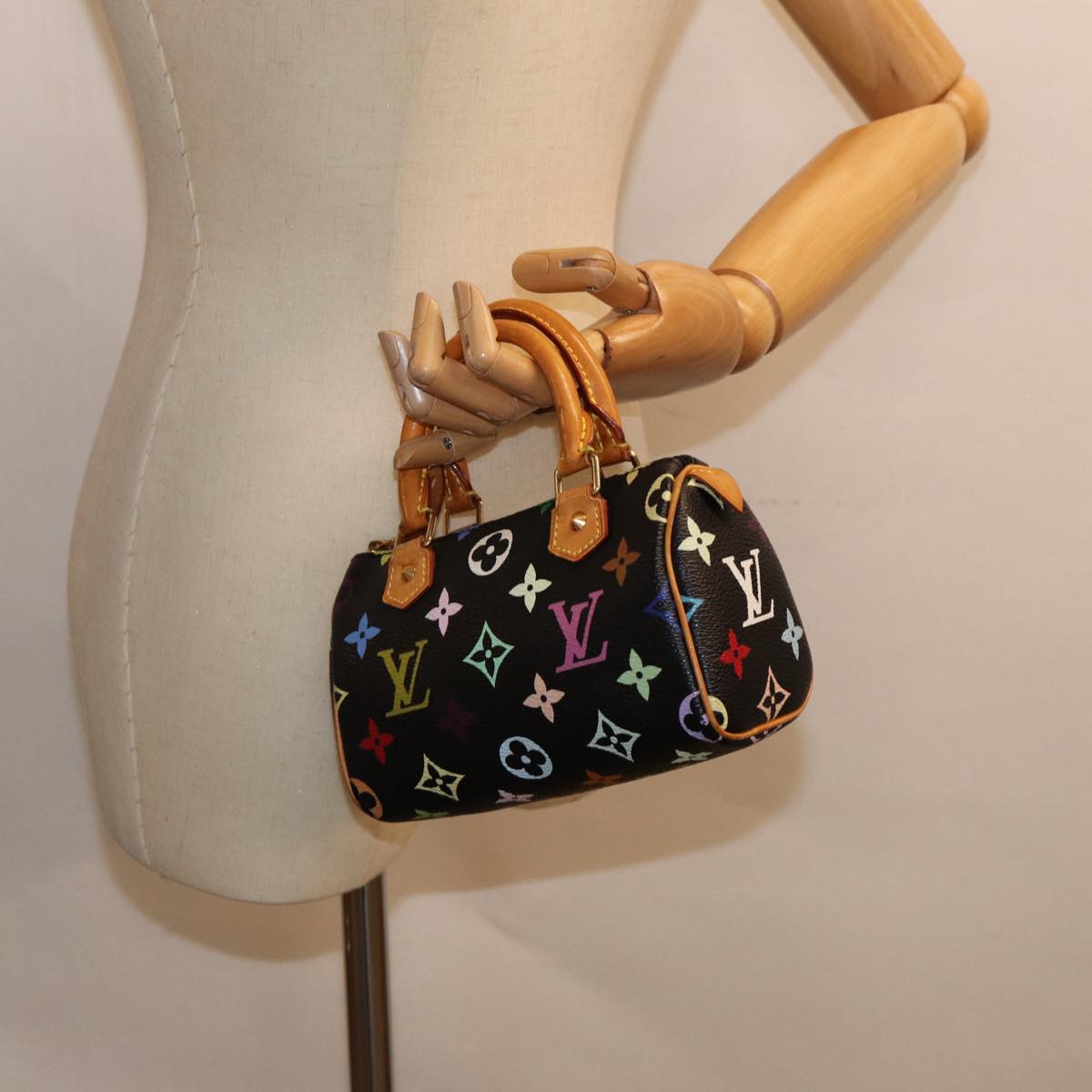 LOUIS VUITTON Monogram Multicolor Mini Speedy Hand Bag Black M92644 Auth ep5552