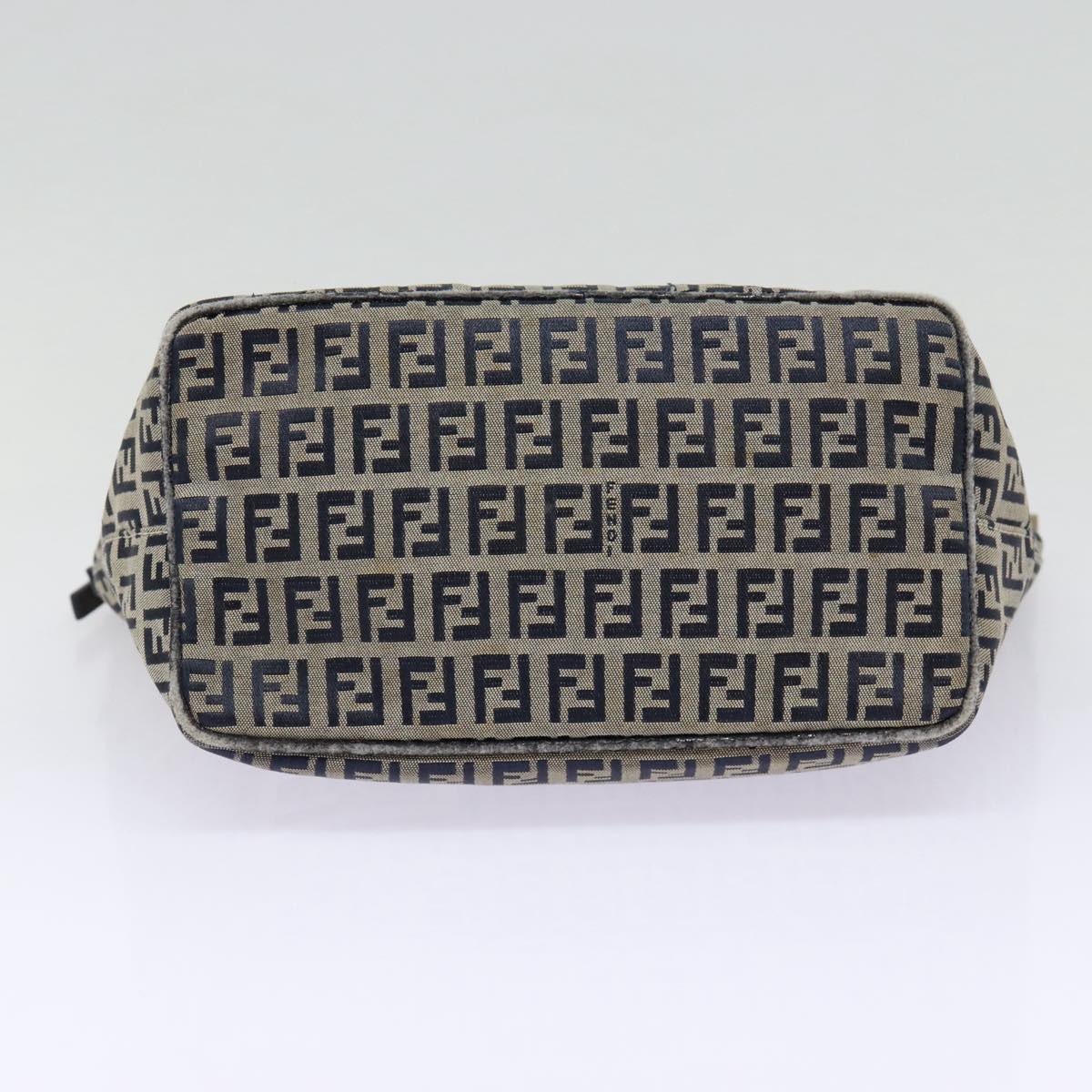 FENDI Zucchino Canvas Hand Bag Navy Silver Auth ep5563