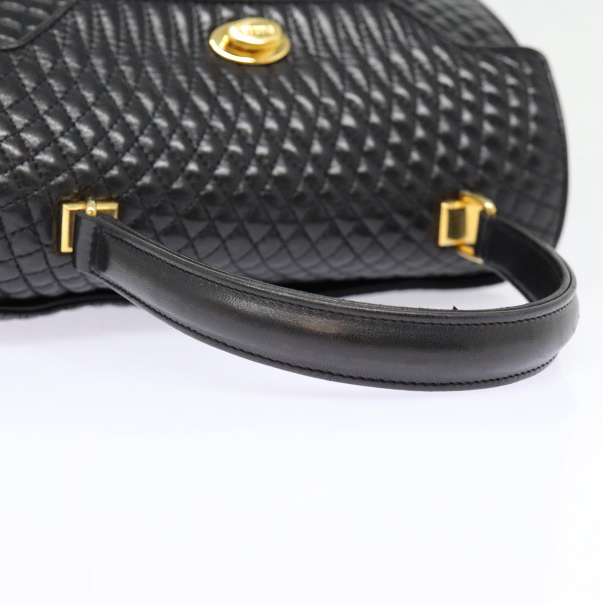 BALLY Hand Bag Leather Black Gold Auth ep5569