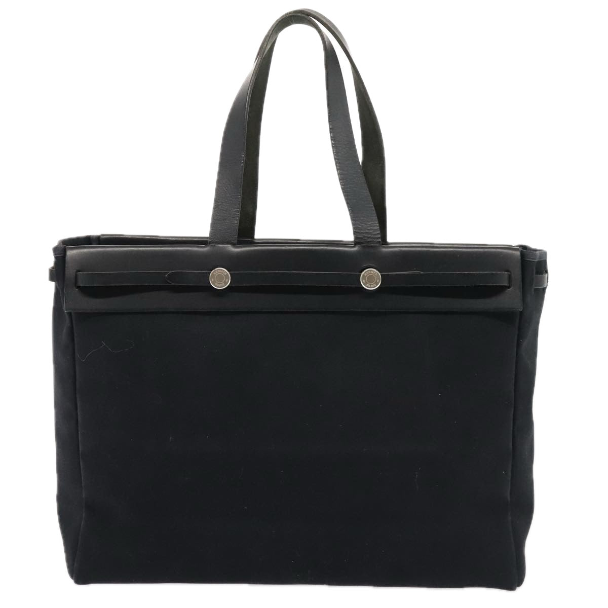 HERMES Herbag Cabas GM Tote Bag Canvas Leather Black Silver Auth ep5581