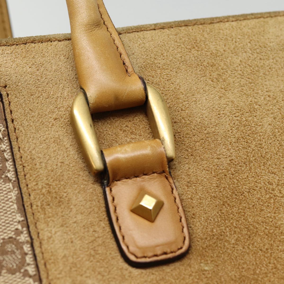 GUCCI GG Canvas Hand Bag Suede Canvas Beige 120897 Auth ep5591