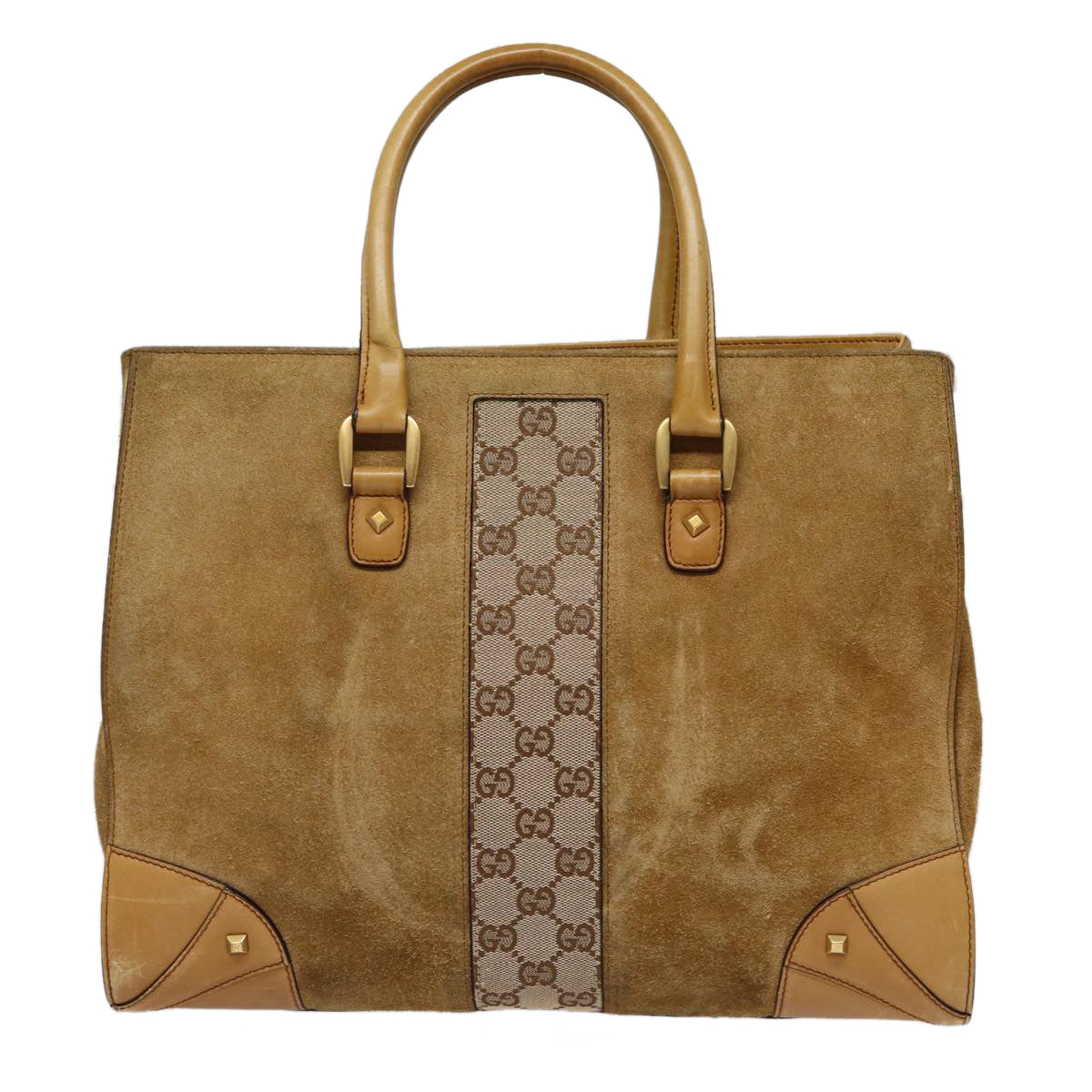 GUCCI GG Canvas Hand Bag Suede Canvas Beige 120897 Auth ep5591