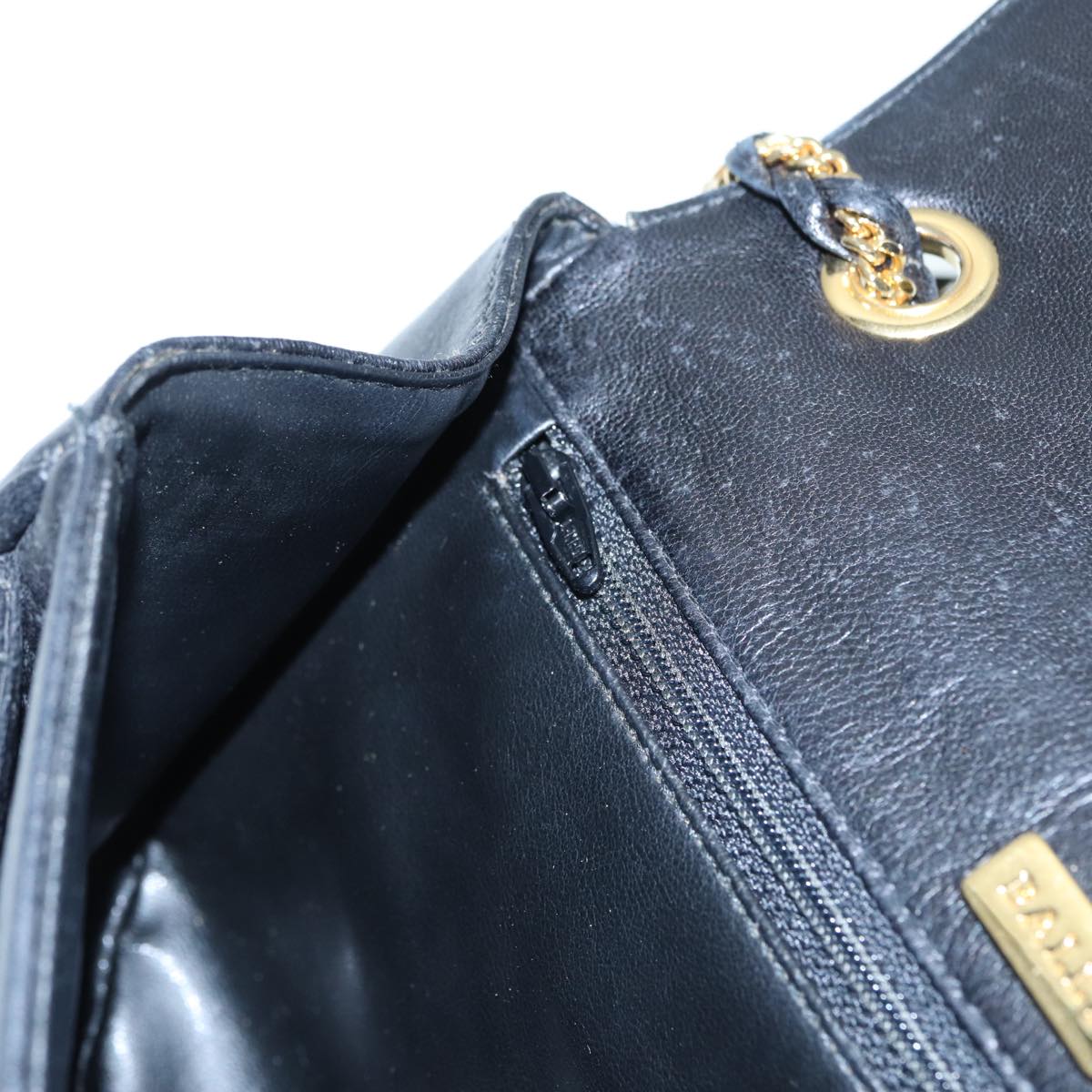 BALLY Chain Shoulder Bag Leather Black Gold Auth ep5615