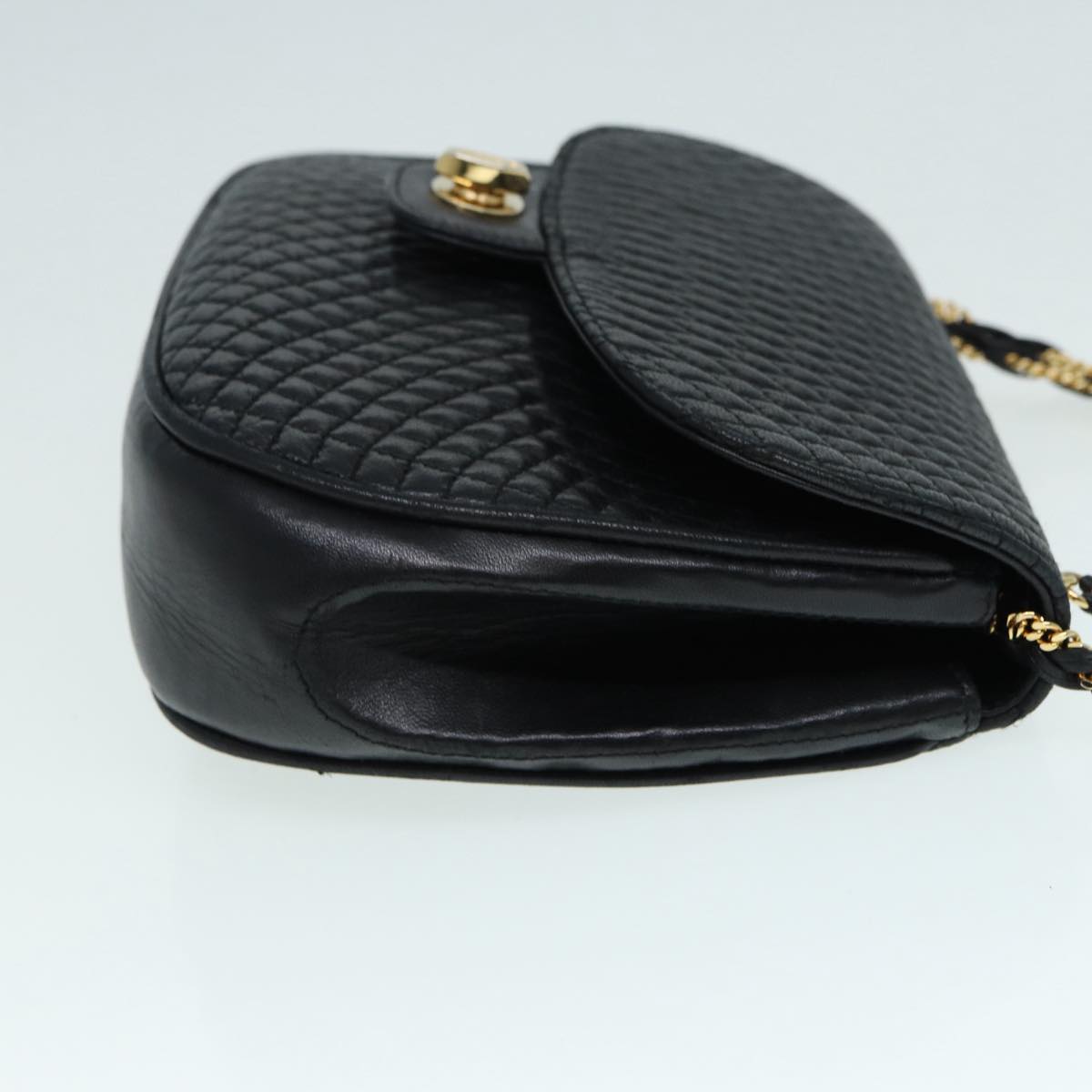 BALLY Chain Shoulder Bag Leather Black Gold Auth ep5615