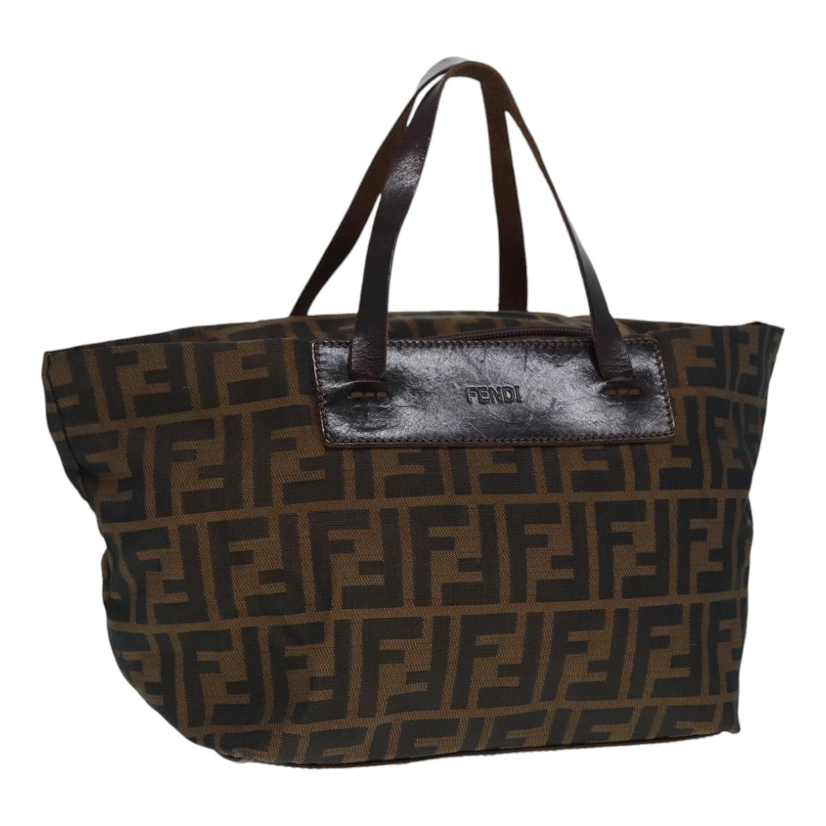 FENDI Zucca Canvas Hand Bag Brown Black Auth ep5621