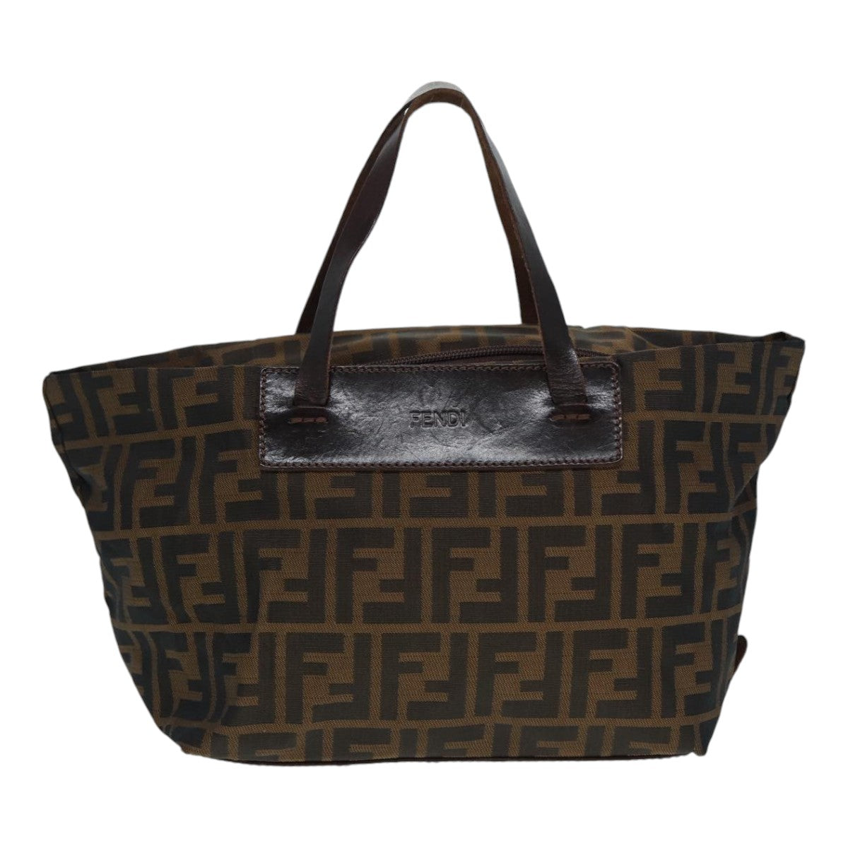 FENDI Zucca Canvas Hand Bag Brown Black Auth ep5621