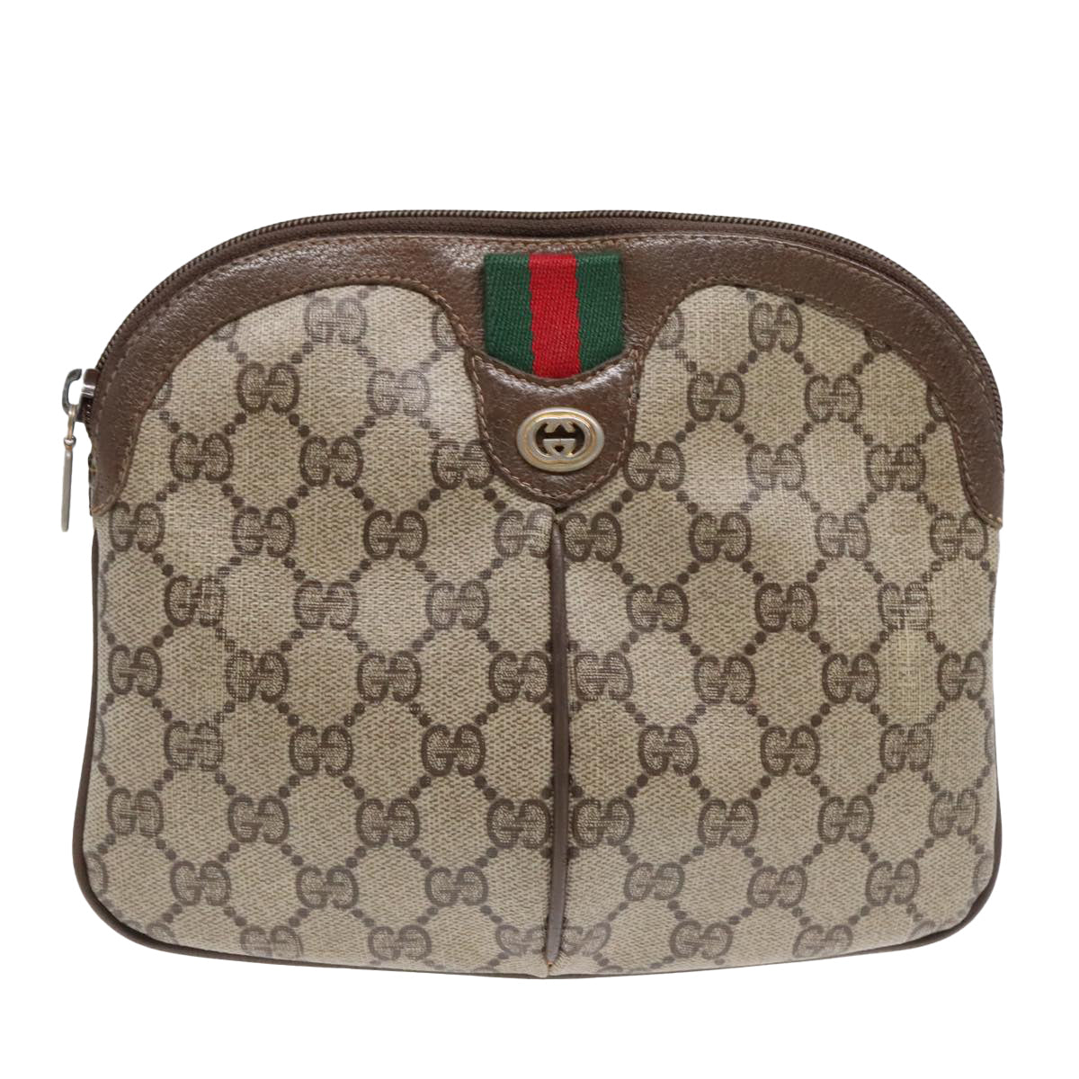 GUCCI GG Supreme Web Sherry Line Shoulder Bag PVC Beige Gold Auth ep5636