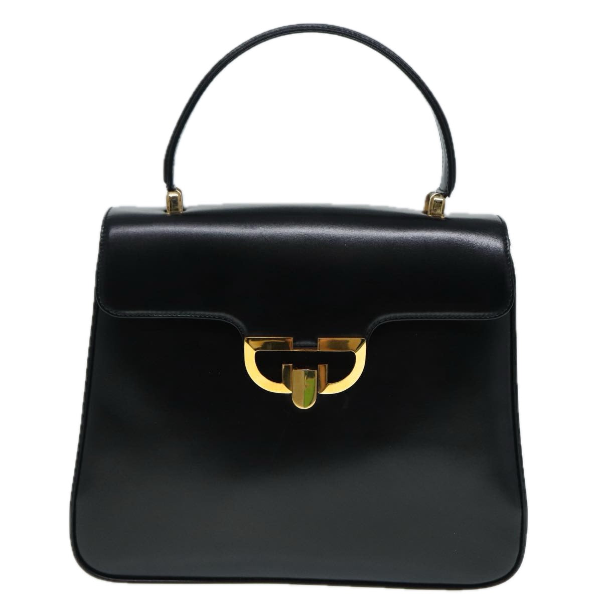 GUCCI Hand Bag Leather Gold Black Auth ep5637