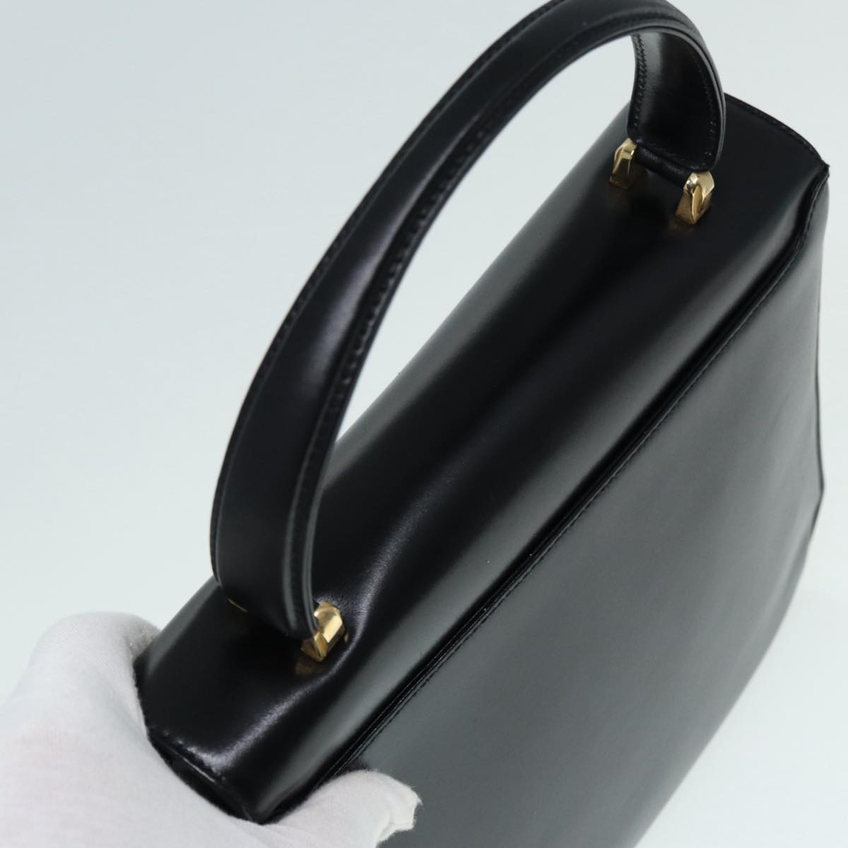 GUCCI Hand Bag Leather Gold Black Auth ep5637