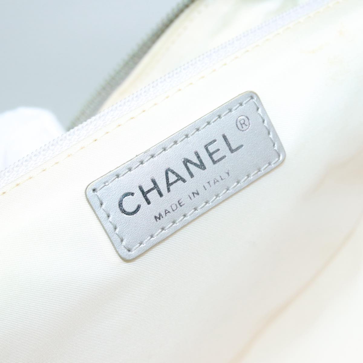 CHANEL New Travel Line Hand Bag Nylon Beige Silver CC Auth ep5639