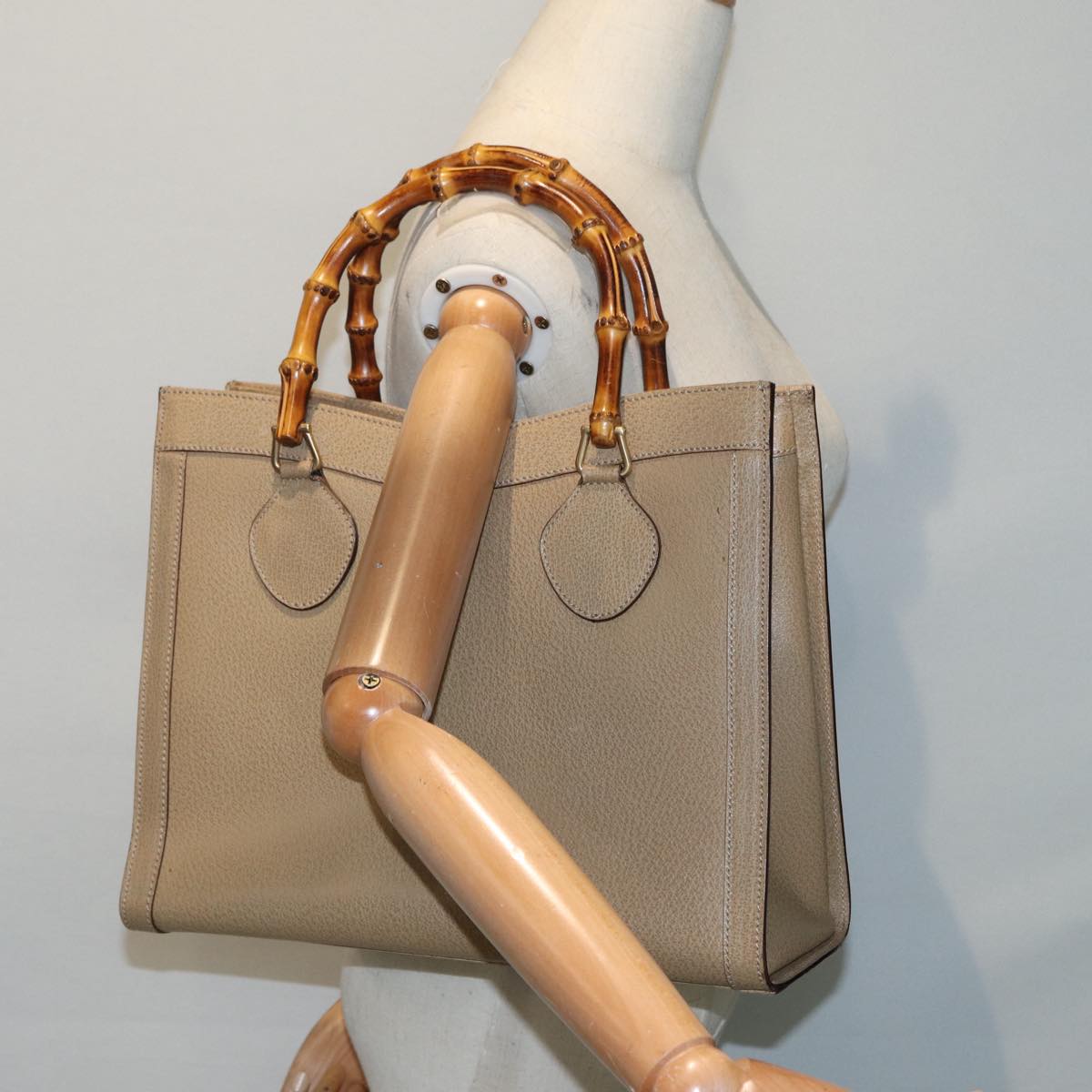 GUCCI Bamboo Hand Bag Leather Beige Gold 002 1186 0260 Auth ep5646