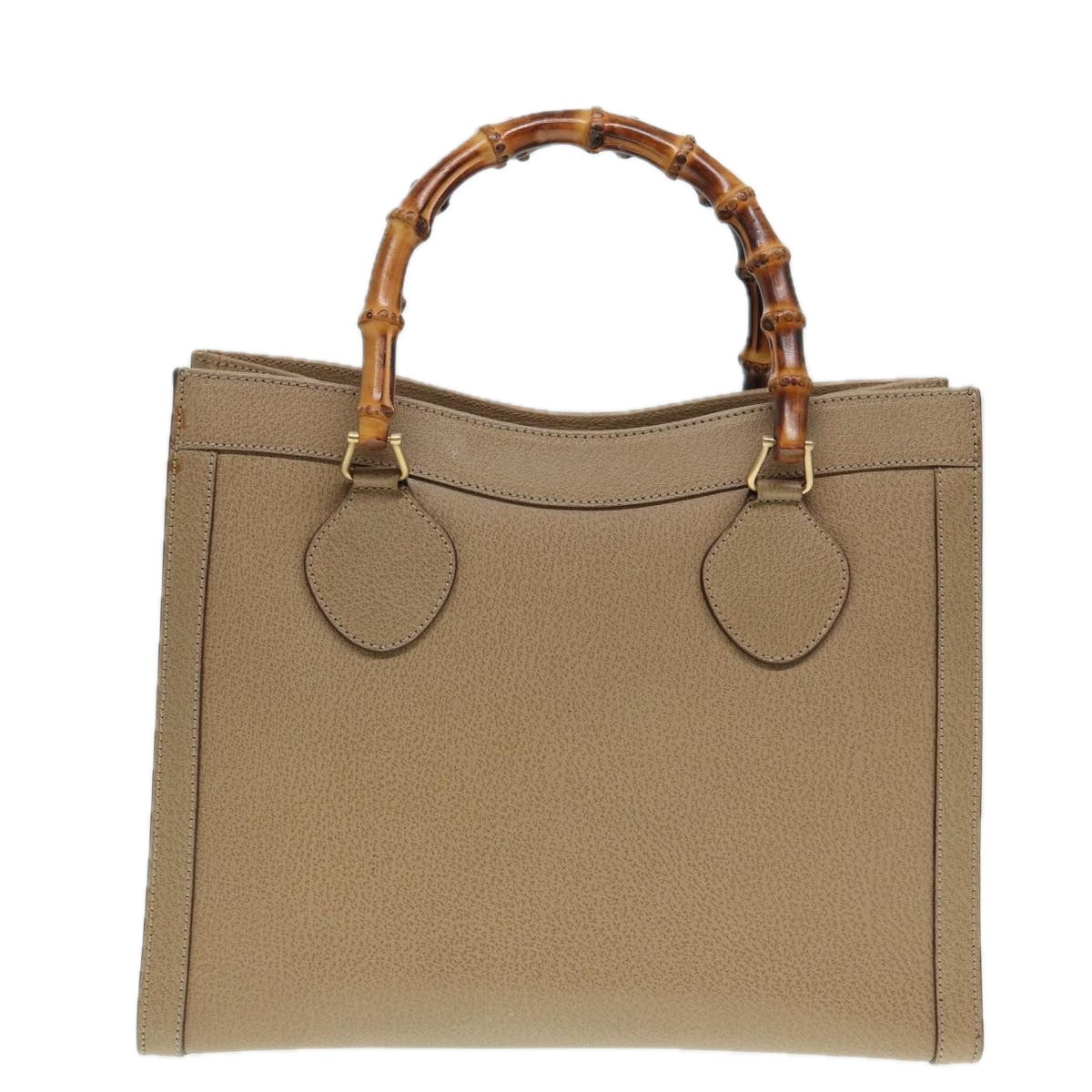 GUCCI Bamboo Hand Bag Leather Beige Gold 002 1186 0260 Auth ep5646