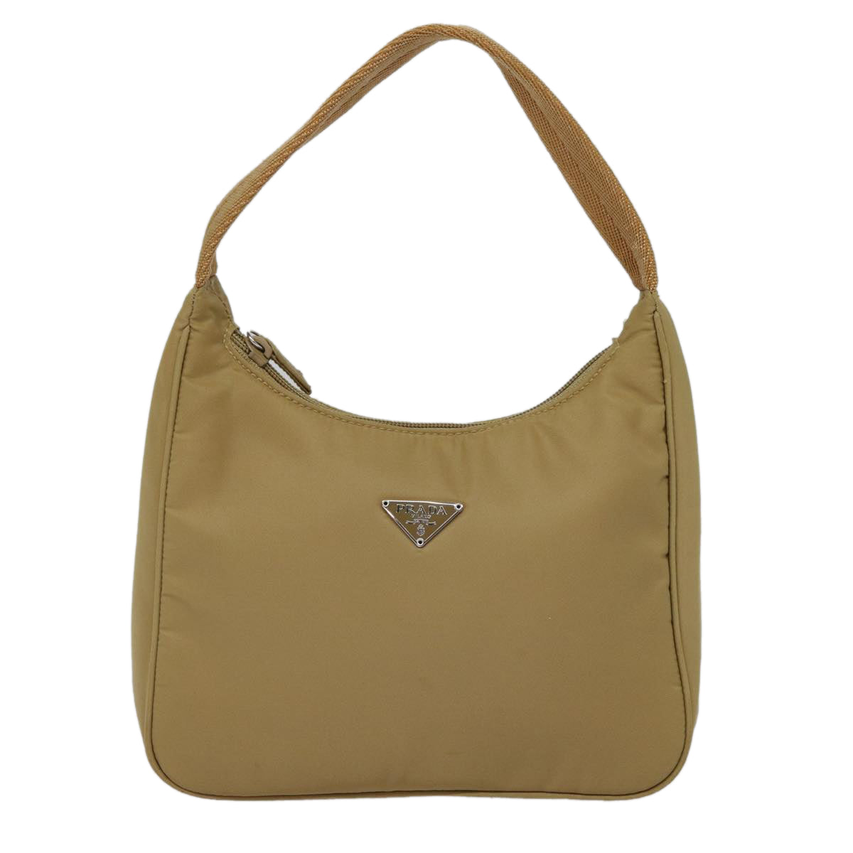 PRADA Hand Bag Nylon Beige Silver Auth ep5650