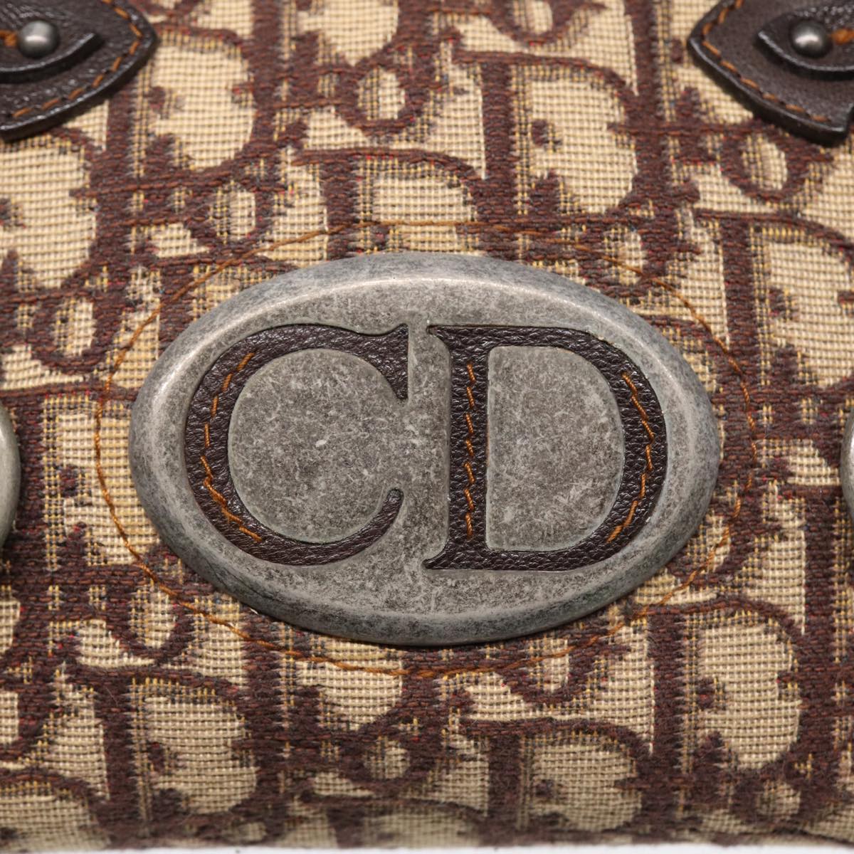 Christian Dior Trotter Canvas Hand Bag Brown Silver Auth ep5661