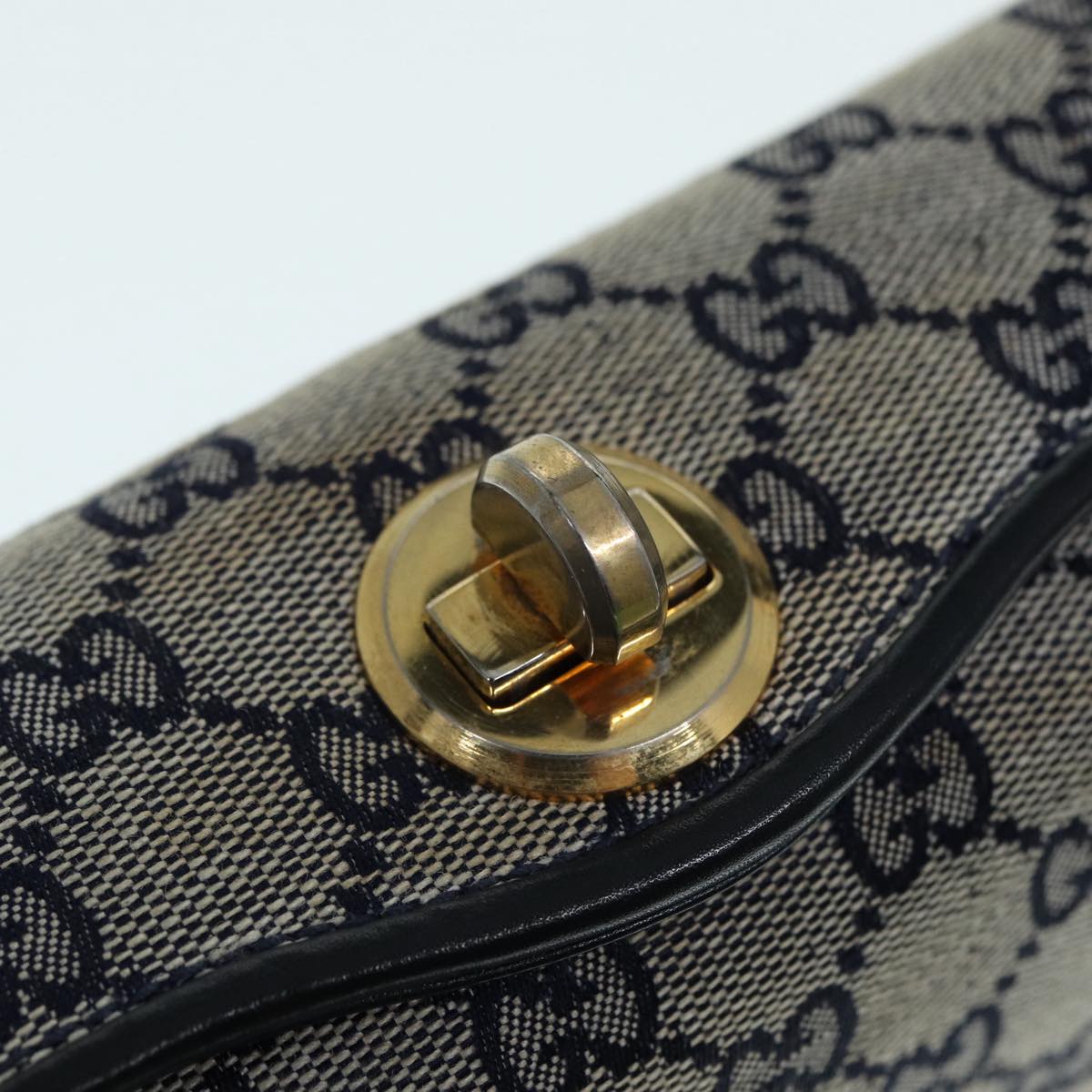 GUCCI GG Canvas Hand Bag Navy Gold Auth ep5687