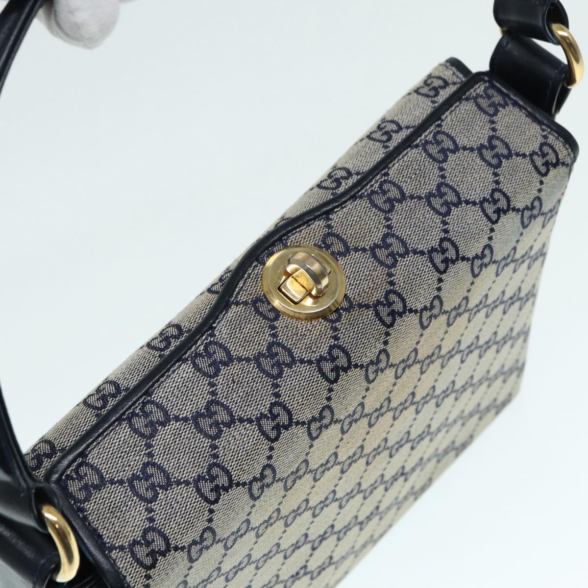 GUCCI GG Canvas Hand Bag Navy Gold Auth ep5687