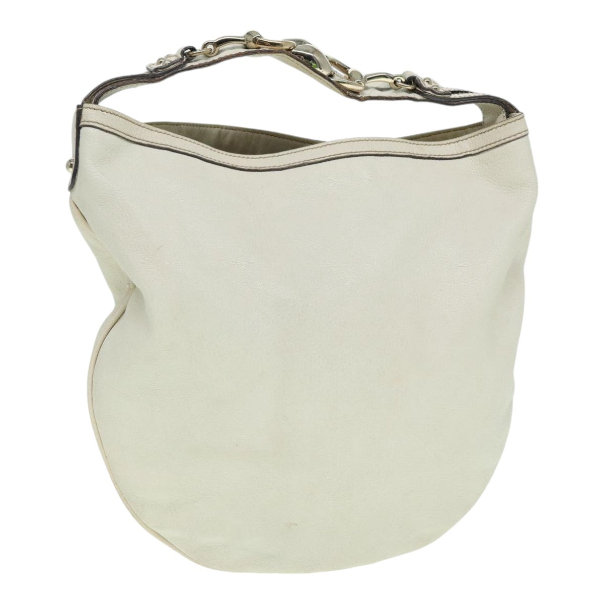 GUCCI Horsebit Shoulder Bag Leather Beige Gold 170013 Auth ep5698