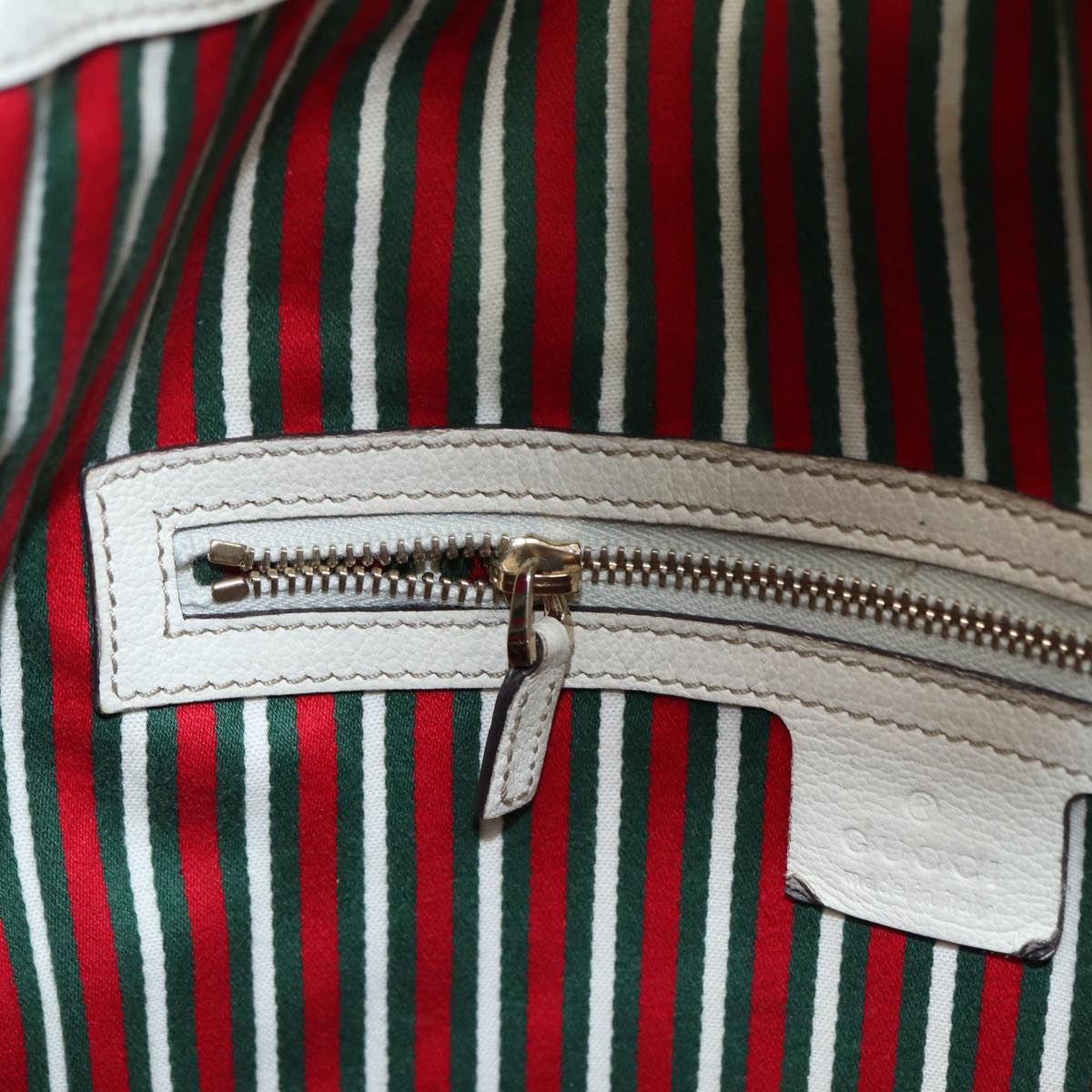 GUCCI Horsebit Shoulder Bag Leather Beige Gold 170013 Auth ep5698