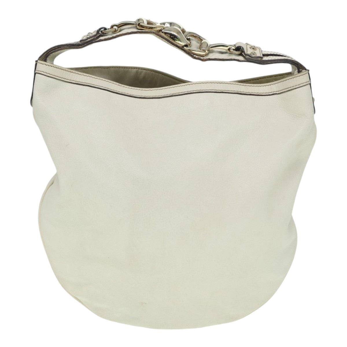 GUCCI Horsebit Shoulder Bag Leather Beige Gold 170013 Auth ep5698