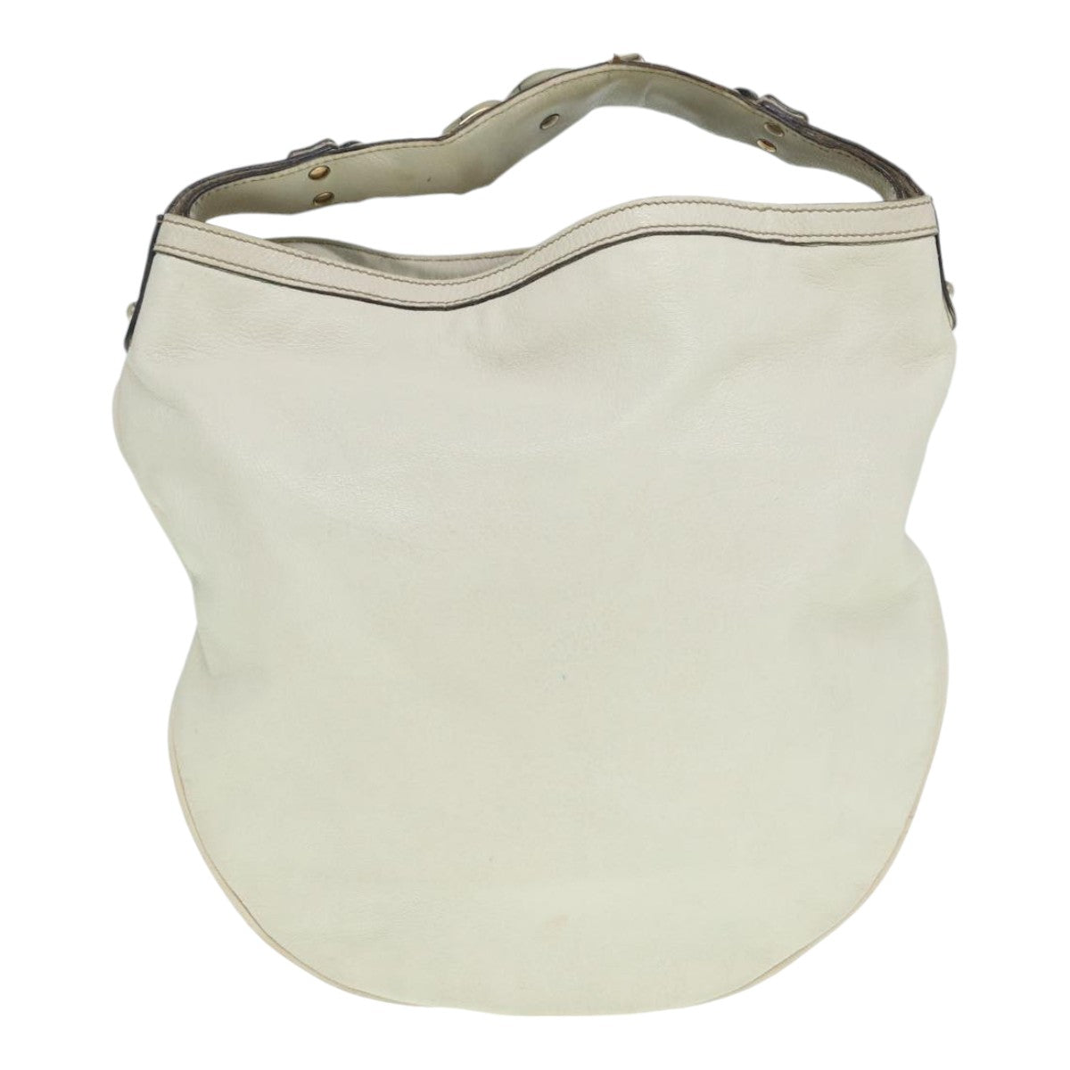 GUCCI Horsebit Shoulder Bag Leather Beige Gold 170013 Auth ep5698