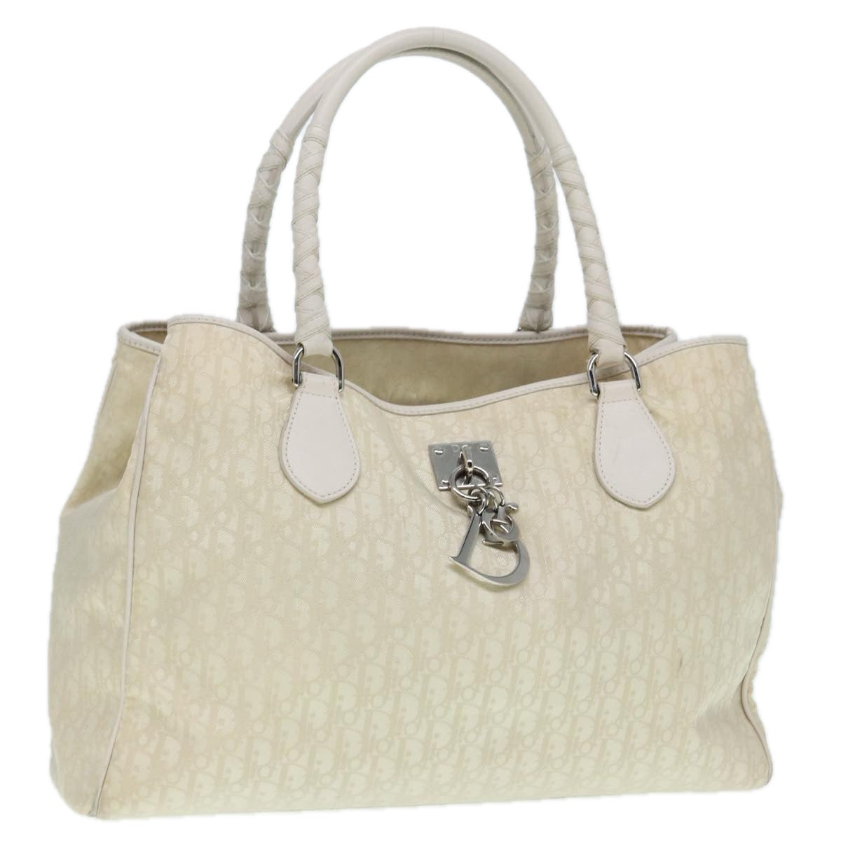 Christian Dior Trotter Canvas Hand Bag Silver White Auth ep5708