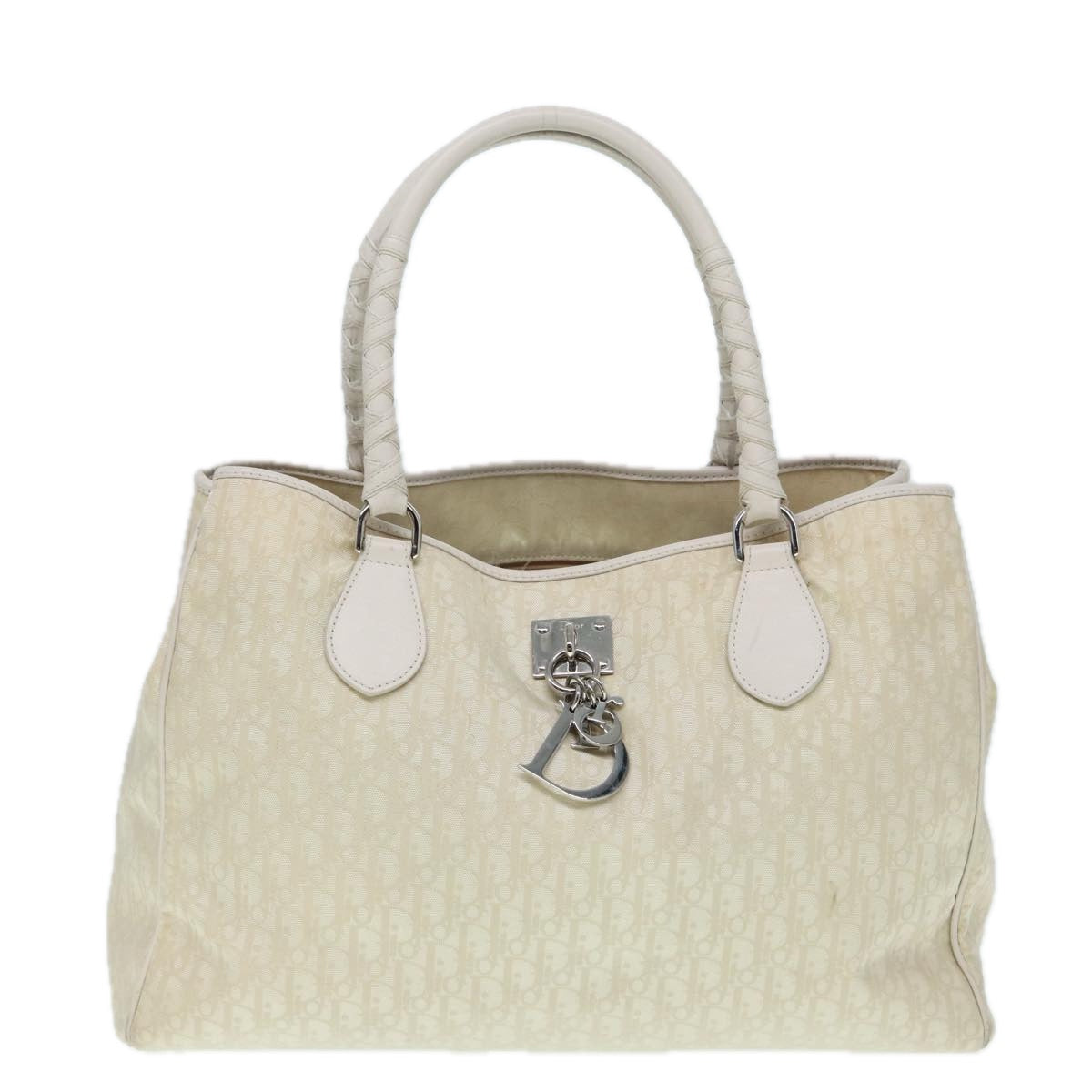 Christian Dior Trotter Canvas Hand Bag Silver White Auth ep5708