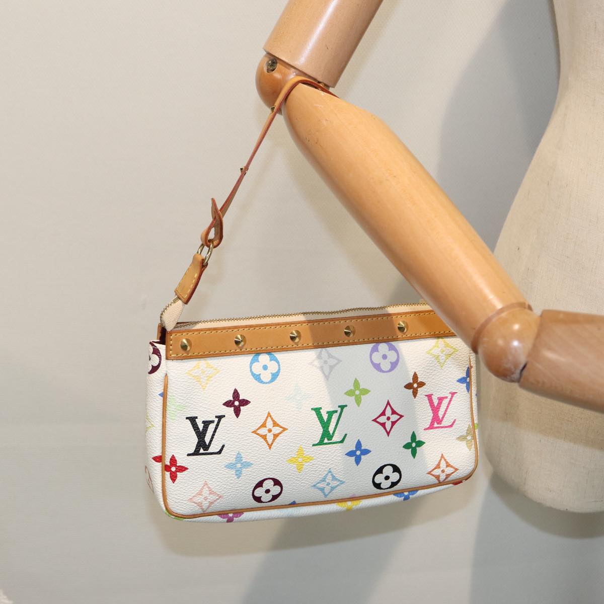 LOUIS VUITTON Monogram Multicolor Pochette Pouch White M92649 LV Auth ep5710