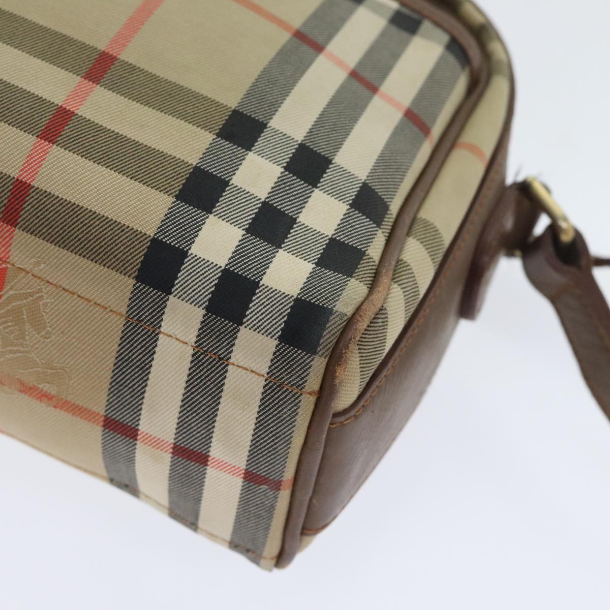 BURBERRY Nova Check Shoulder Bag Canvas Leather Beige Brown Gold Auth ep5722