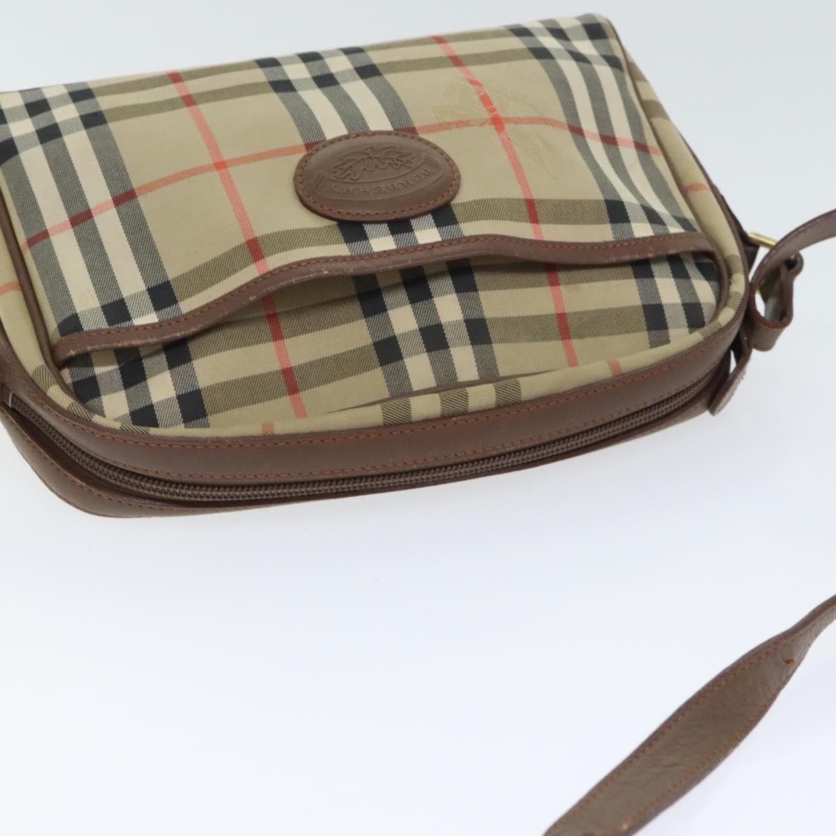 BURBERRY Nova Check Shoulder Bag Canvas Leather Beige Brown Gold Auth ep5722