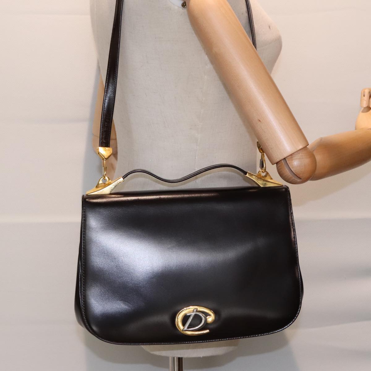 Christian Dior Hand Bag Leather 2way Brown Gold Auth ep5749