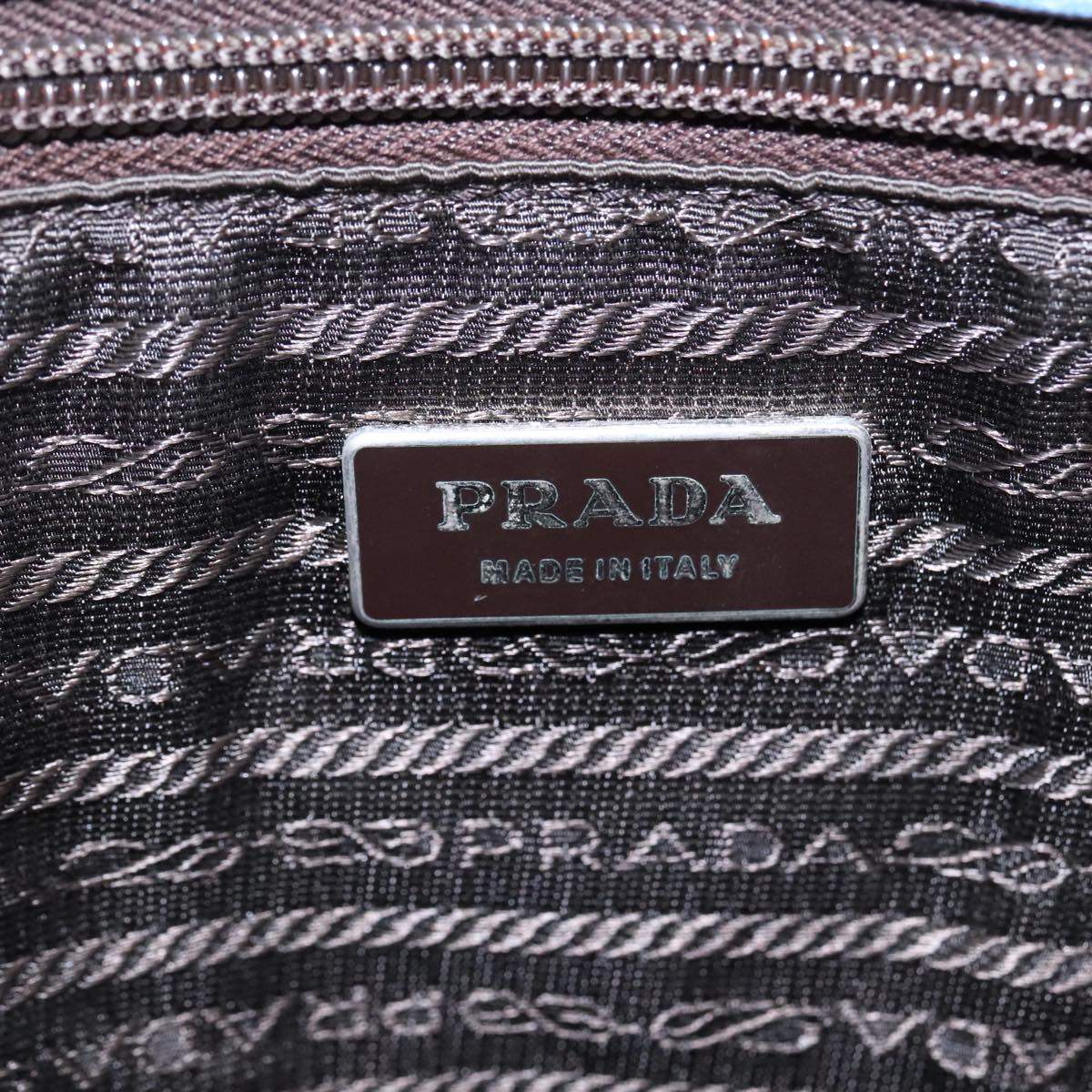 PRADA Hand Bag Canvas Leather Beige Blue Silver Auth ep5751