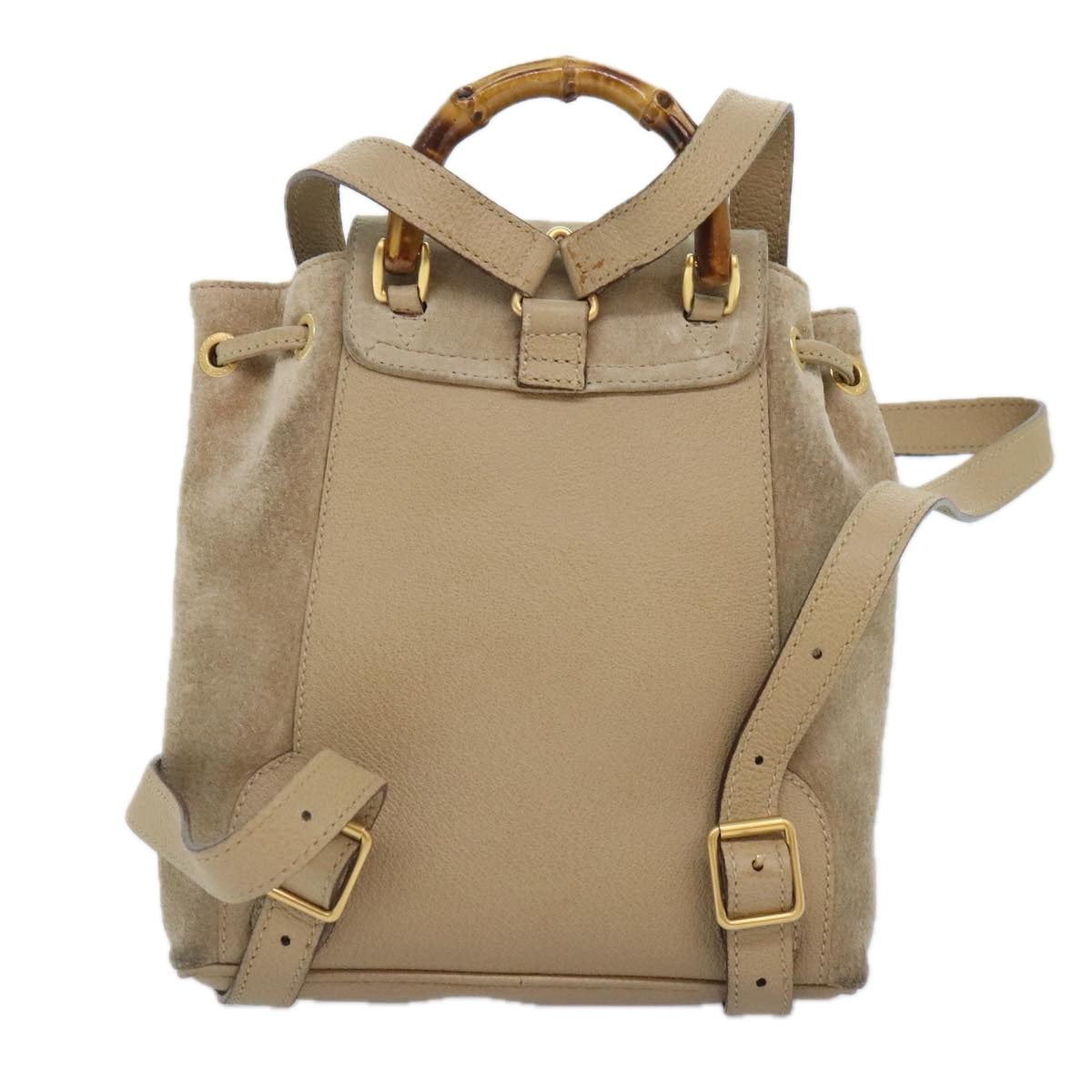 GUCCI Bamboo Backpack Suede Beige Gold 003 1998 0030 Auth ep5776